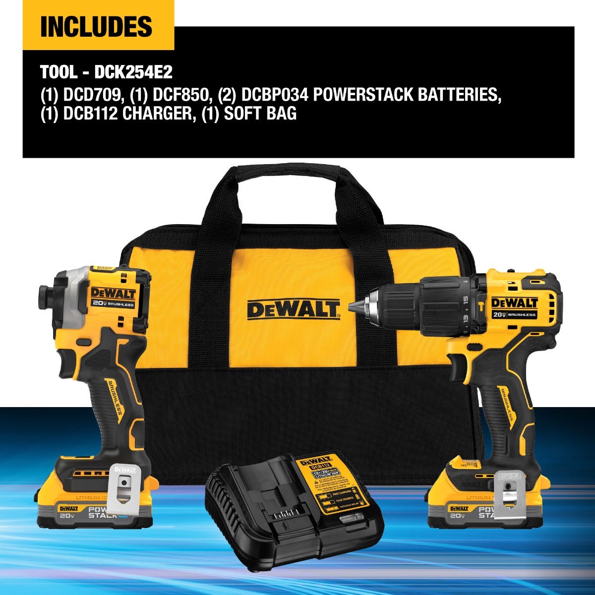 DEWALT DCK254E2 ATOMIC 20V MAX* Brushless Hammer Drill and Impact Driver Combo PowerStack Kit