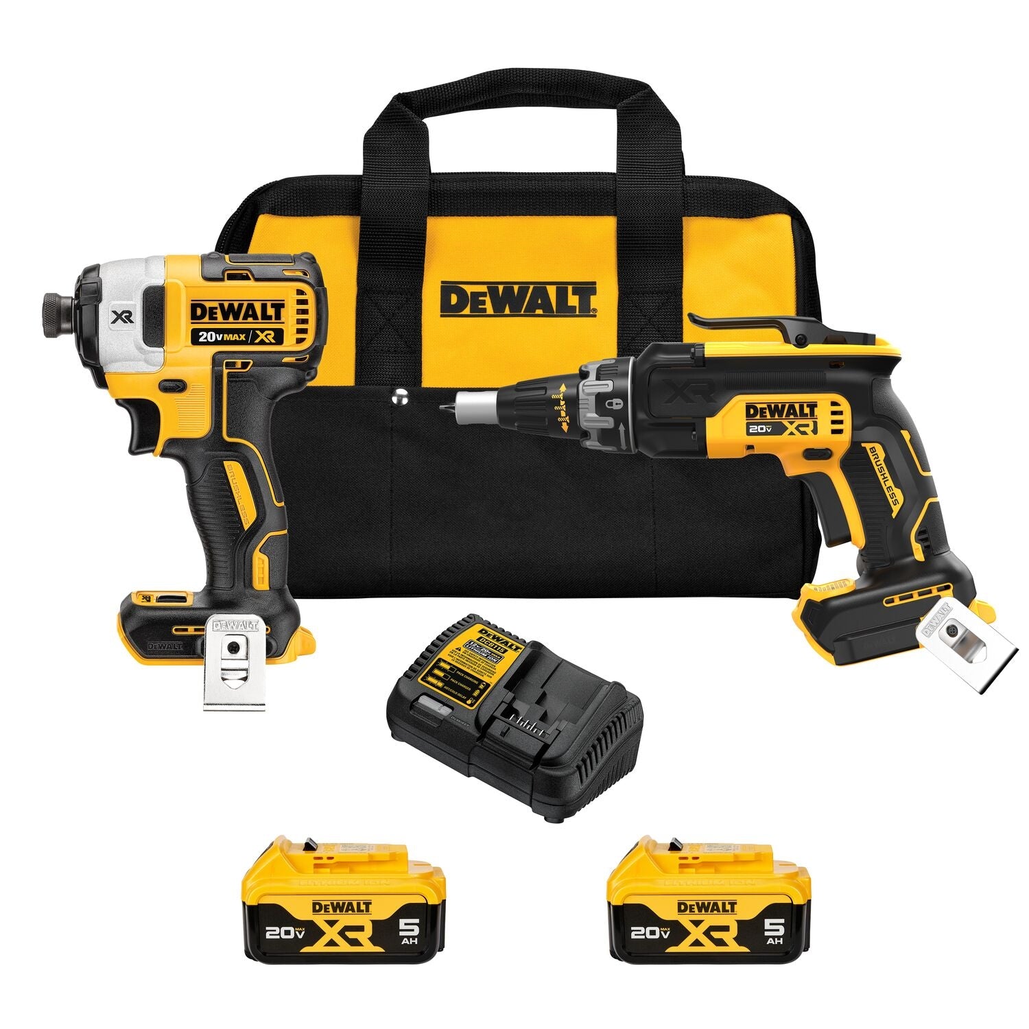 DeWalt DCK268P2 20V MAX XR Brushless Drywall Screwgun & Impact Driver 5.0Ah Combo Kit