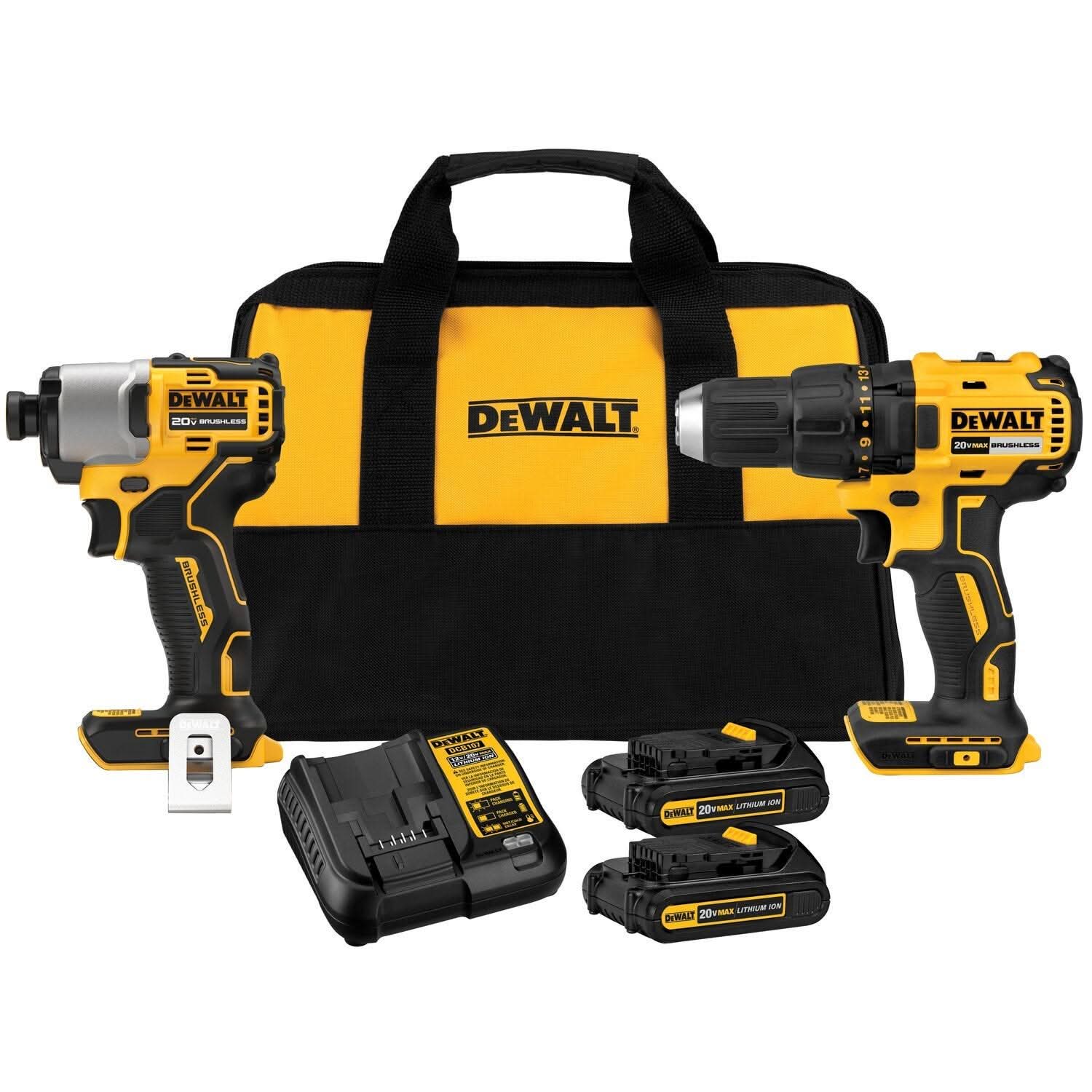 DeWalt 20V MAX Brushless 2-Tool Drill & Impact Driver Combo Kit with 31-Piece Impact Ready Extra Small Tough Case Bit Set