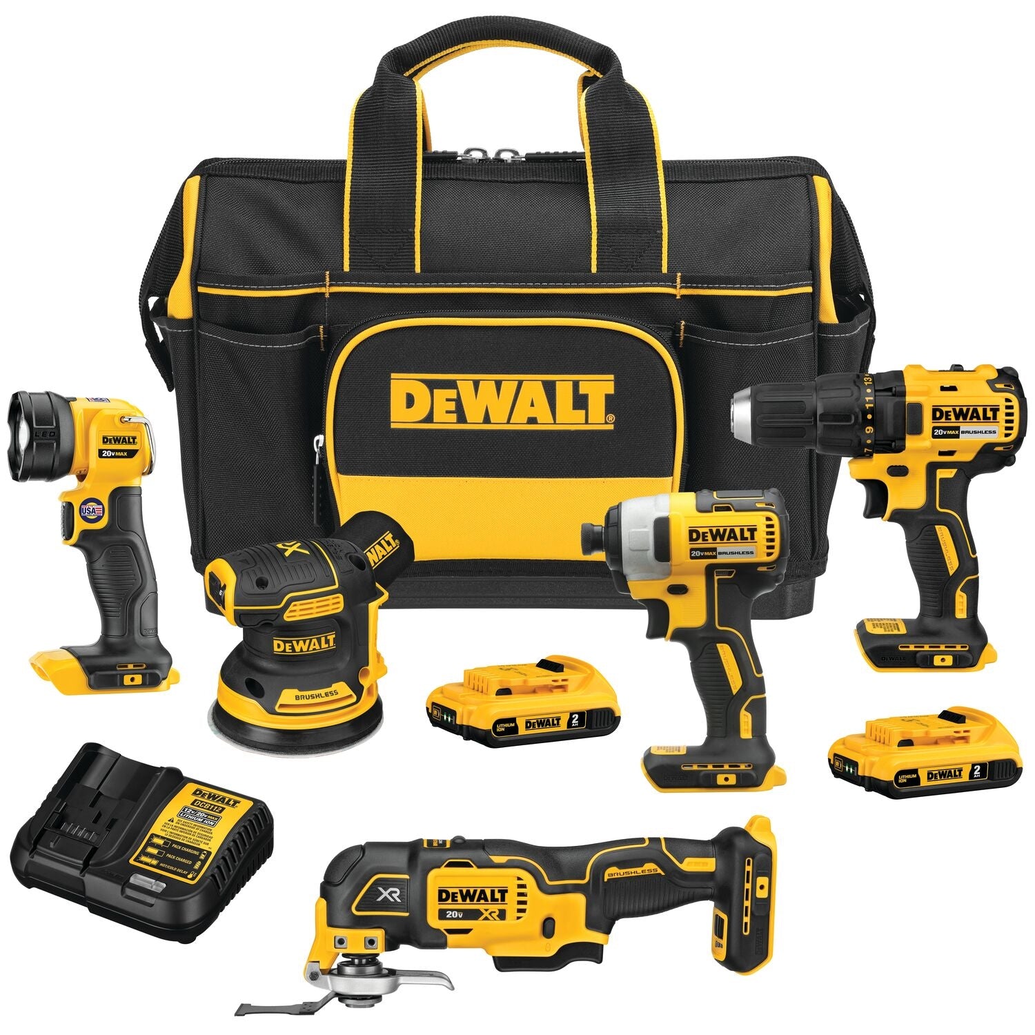 DeWalt DCKSS521D2 20V MAX Brushless 5-Tool 2.0Ah Combo Kit w/ Contractor Bag