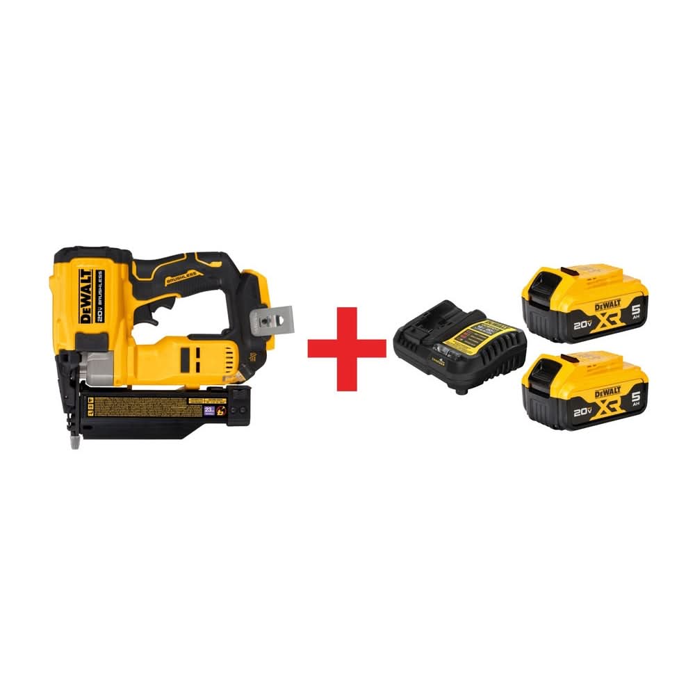 DeWalt 20V MAX ATOMIC 23GA Brushless Pin Nailer with 20V MAX XR 5.0Ah Battery & Charger Starter Kit