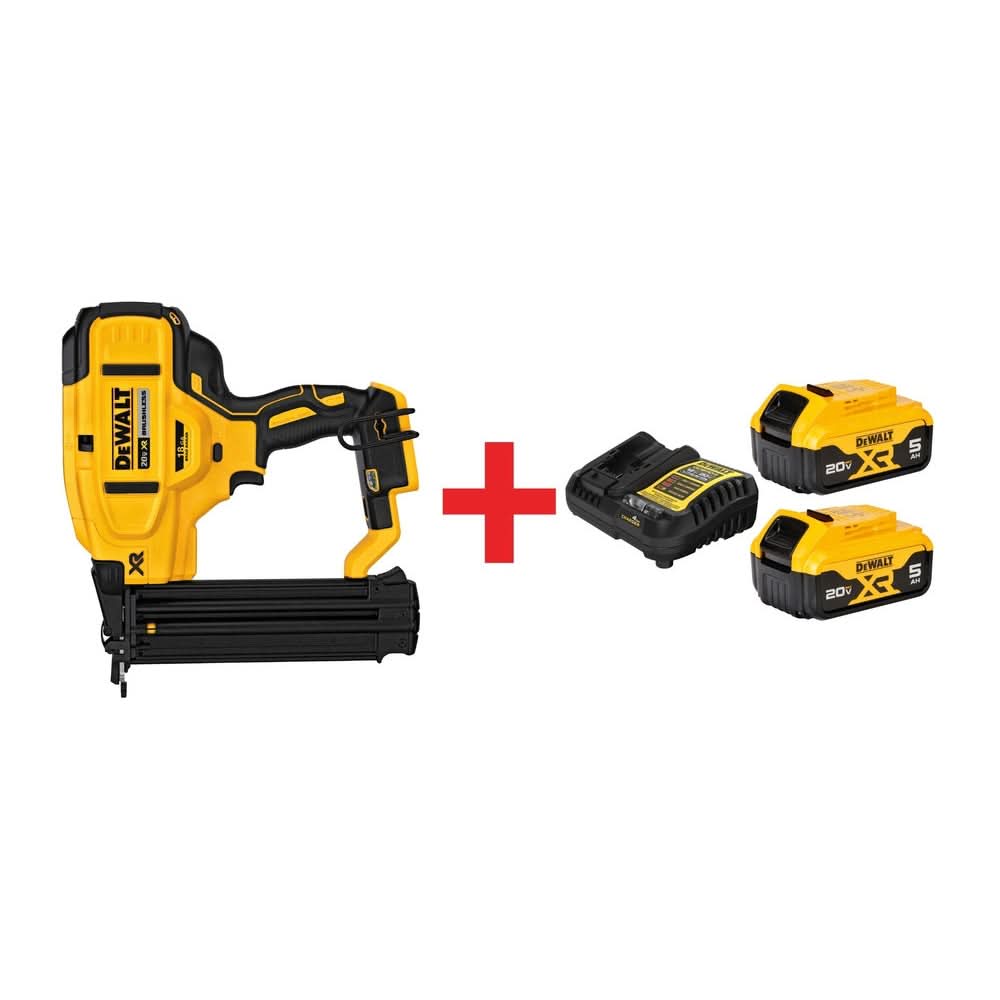DeWalt 20V MAX XR 18GA Brad Nailer with 20V MAX XR 5.0Ah Battery & Charger Starter Kit