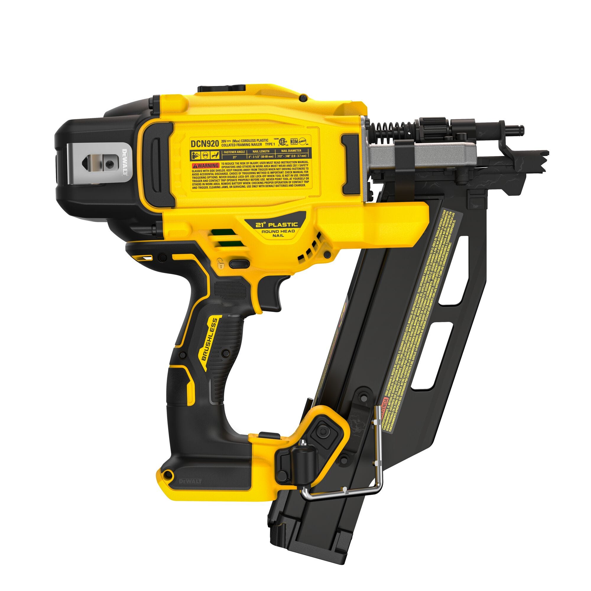 DeWalt DCN920B 20V MAX* XR Brushless 21 Degree Plastic Collated Framing Nailer, Tool Only