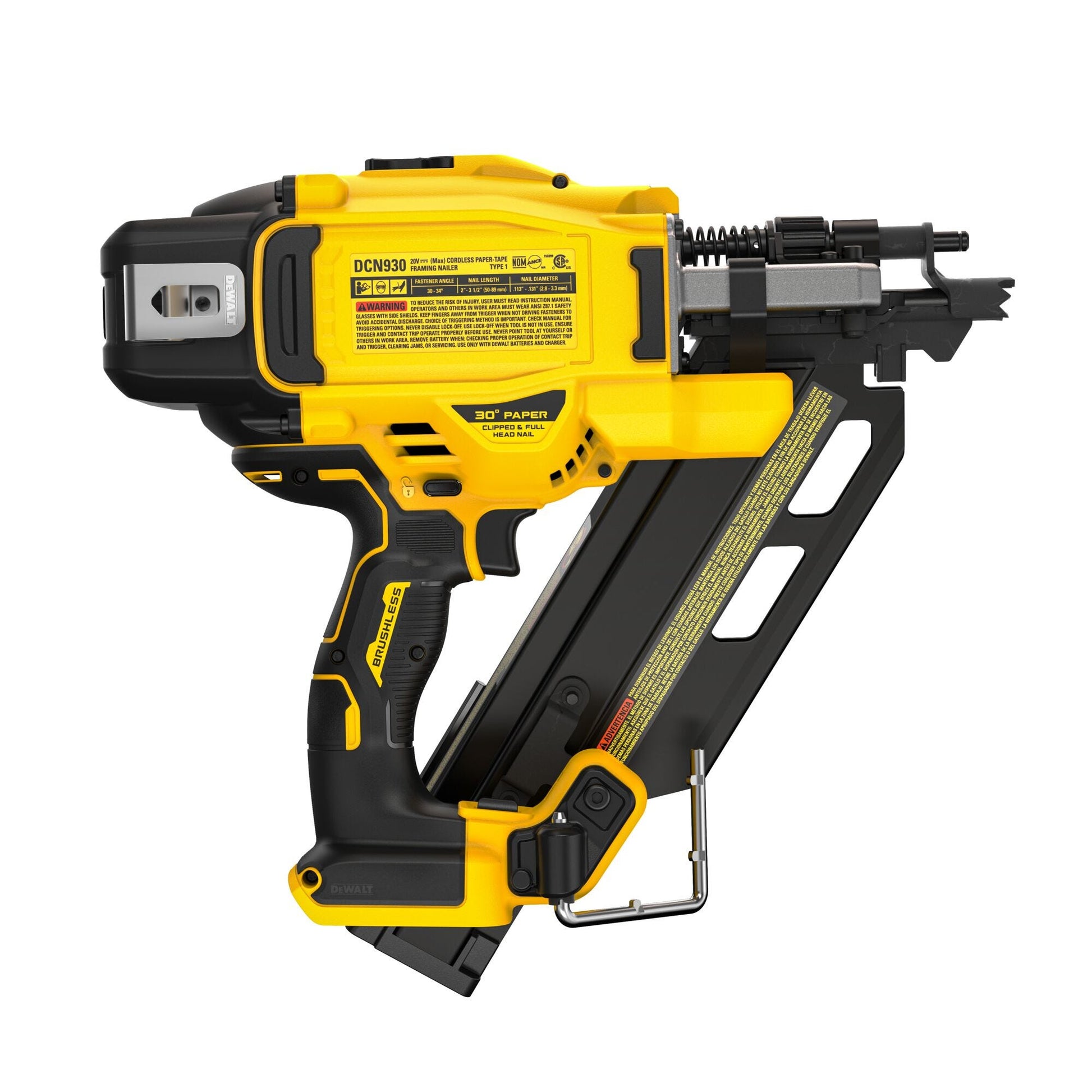 DeWalt DCN930B 20V MAX* XR Brushless 30 Degree Paper Collated Framing Nailer, Tool Only