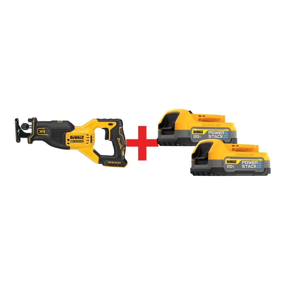 DeWalt 20V MAX XR Brushless Reciprocating Saw with 20V MAX POWERSTACK Compact Battery 2-Pack