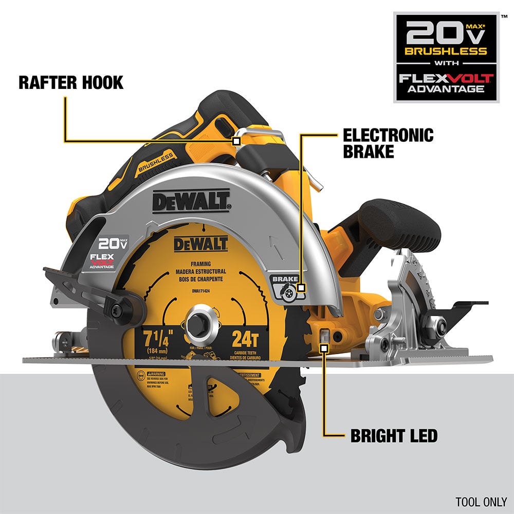 DEWALT DCS573B 20V MAX FLEXVOLT Advantage 7-1/4-Inch Circular Saw, Tool Only
