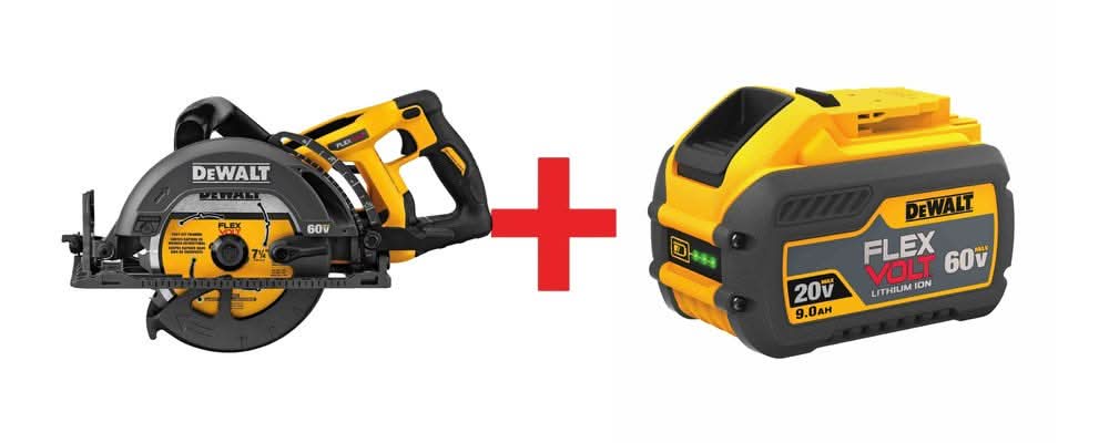 DeWalt Flexvolt 60V Max 7-1/4 Worm Drive Style Saw with 20V/60V MAX FlexVolt 9.0Ah Battery