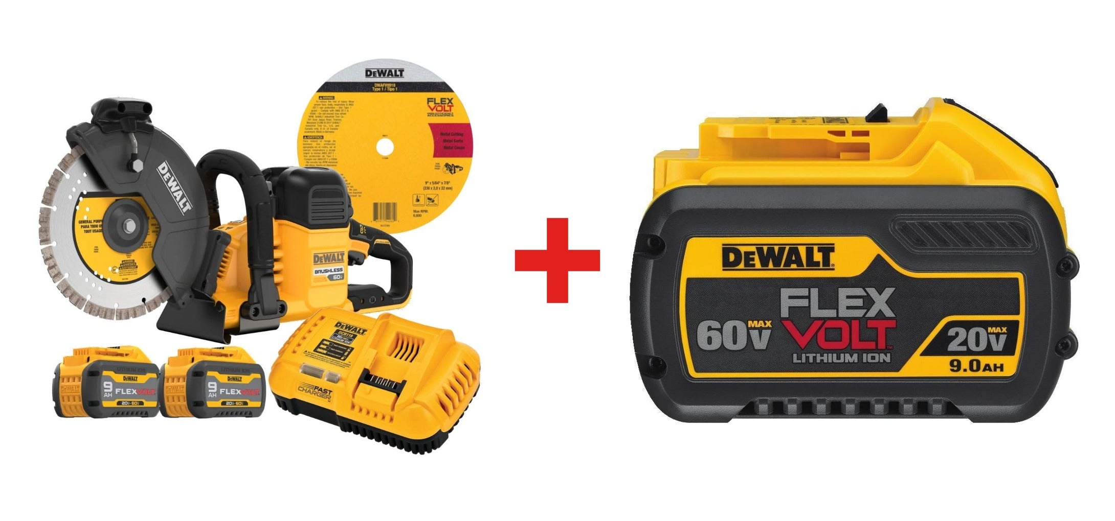DeWalt DCS692X2 Cut-off Saw Kit + DCB609 FlexVolt 9.0Ah Battery Bundle