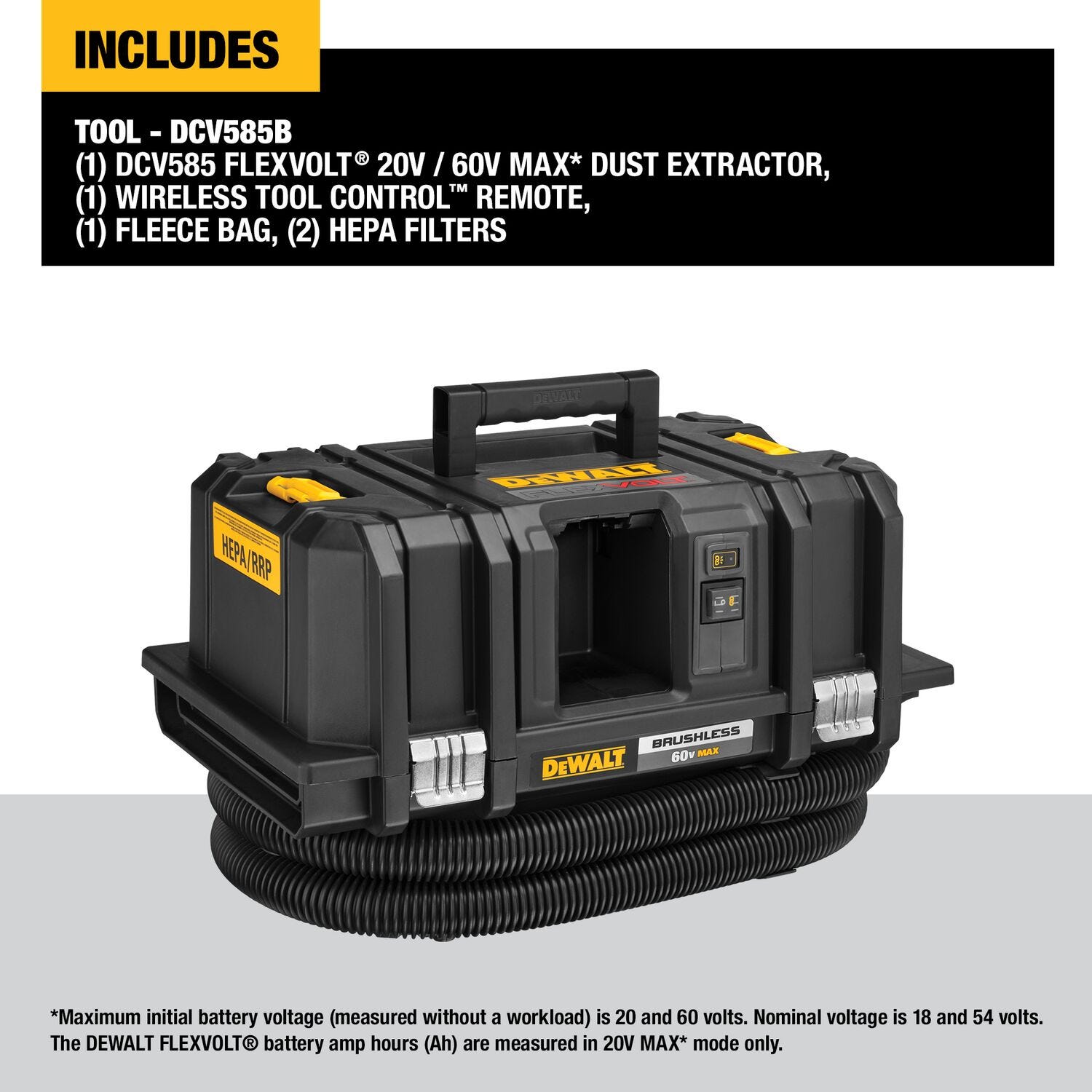 DeWalt DCV585B Flexvolt 60V MAX HEPA Dust Extractor Vac, Tool Only