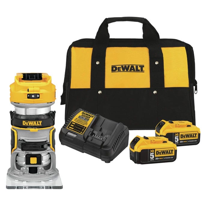 DeWalt DCW600B 20V MAX XR Brushless Cordless Compact Router 5.0Ah Starter Kit