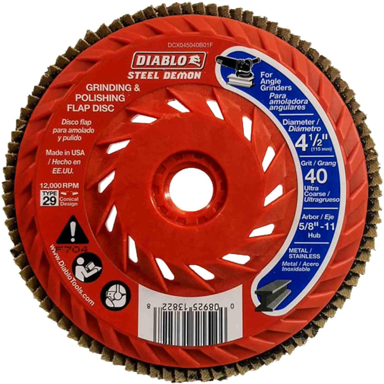 Diablo DCX045040B01F 4-1/2 Inch Steel Demon Flap Disc 40 Grit - with Speed Hub
