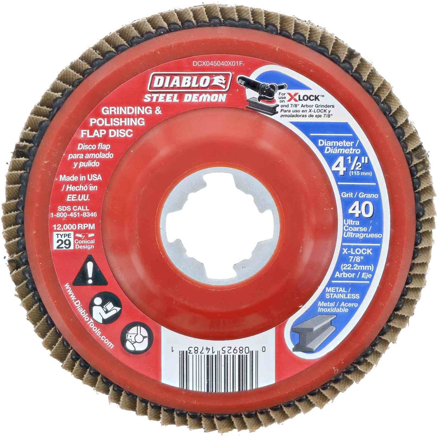 Diablo DCX045040X01F 4-1/2 Inch 40-Grit Flap Disc for X-Lock and All Grinders