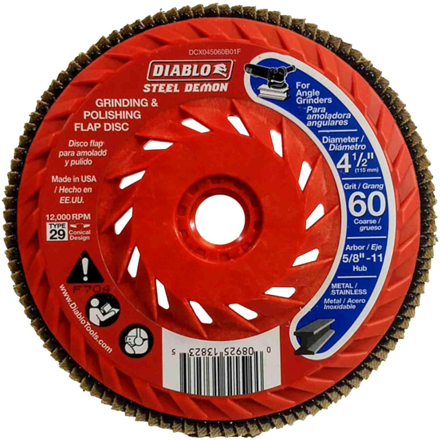 Diablo DCX045060B01F 4-1/2 Inch Steel Demon Flap Disc 60 Grit - with Speed Hub