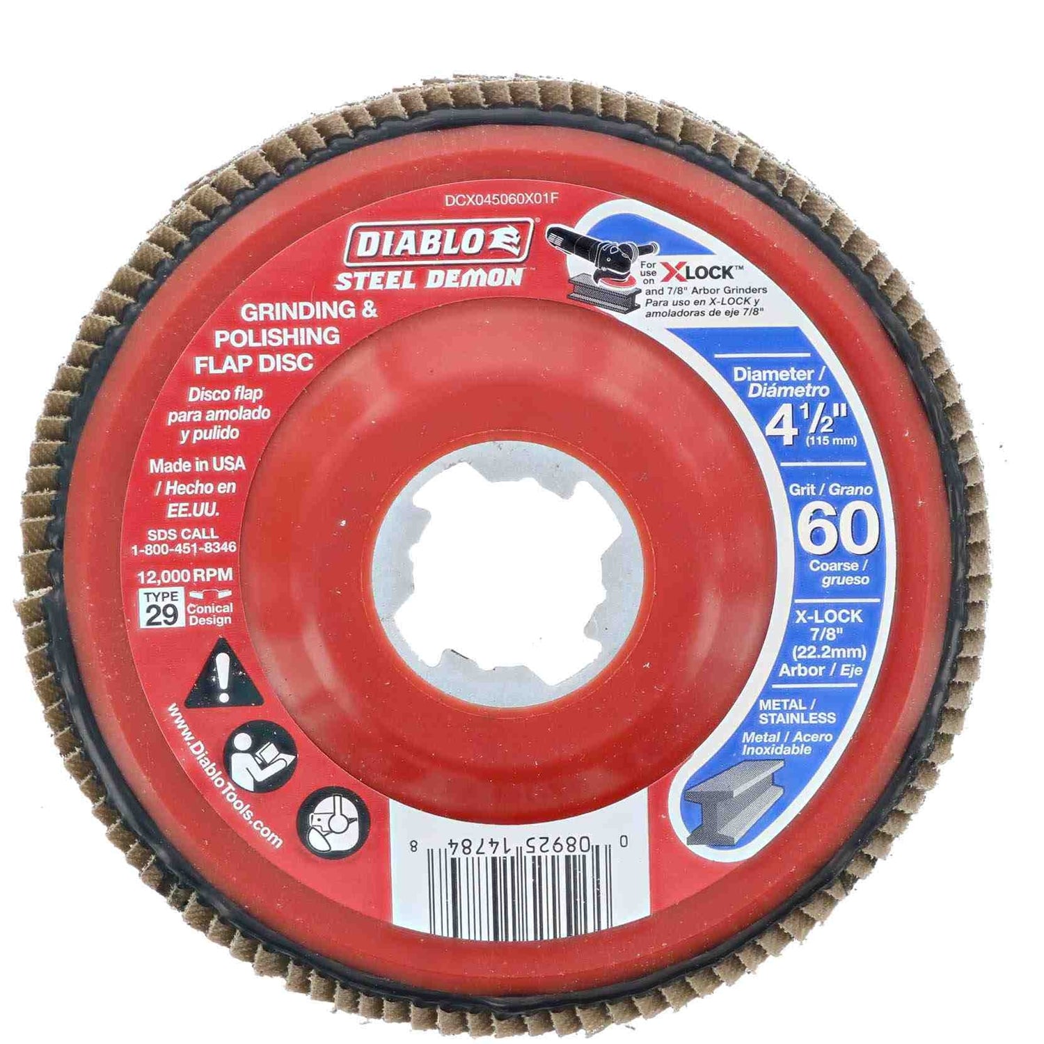 Diablo DCX045060X01F 4-1/2 Inch 60-Grit Flap Disc for X-Lock and All Grinders