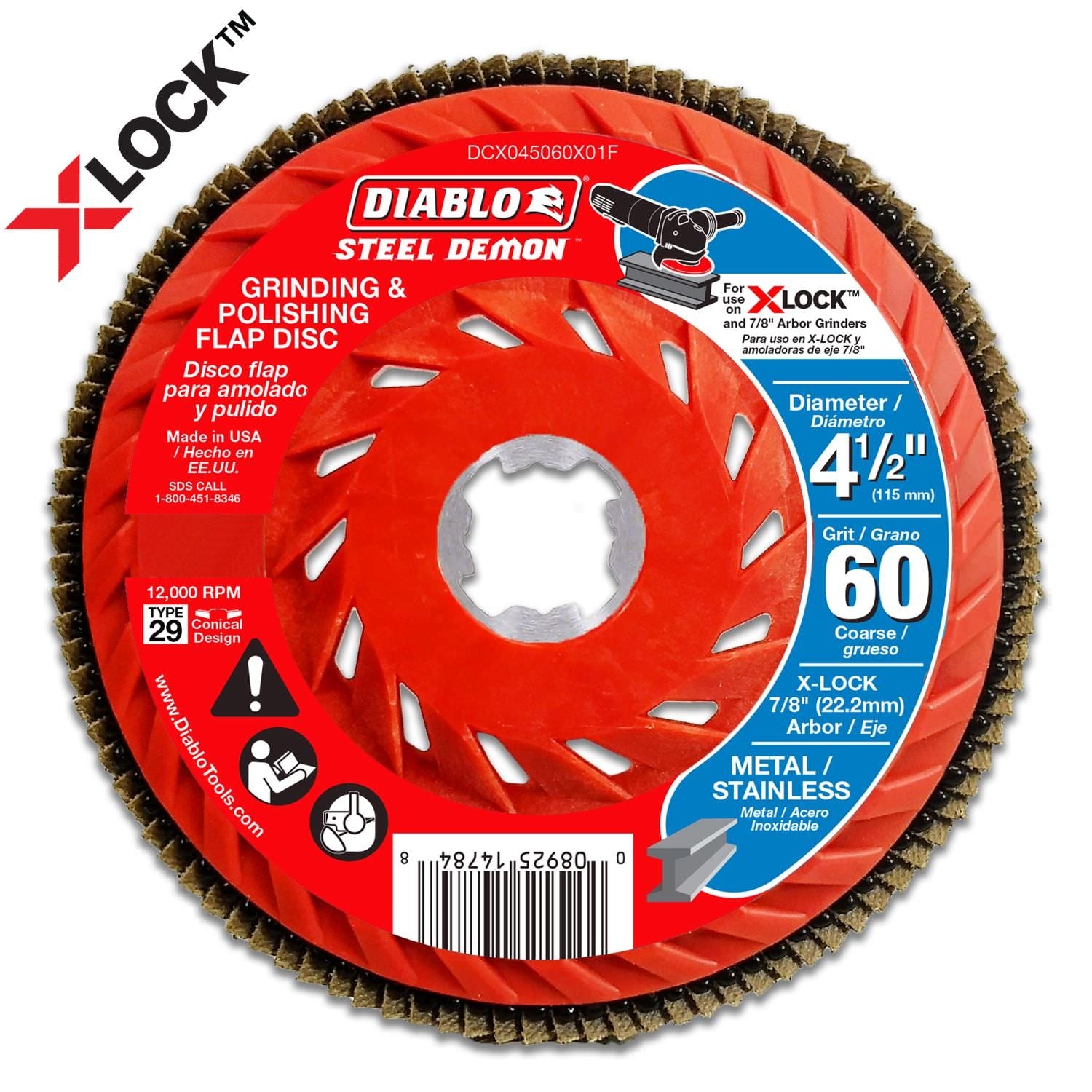 Diablo DCX045060X03F 4-1/2 in. 60 Grit X-LOCK Steel Demon Flap Discs for Metal (3-Pack)