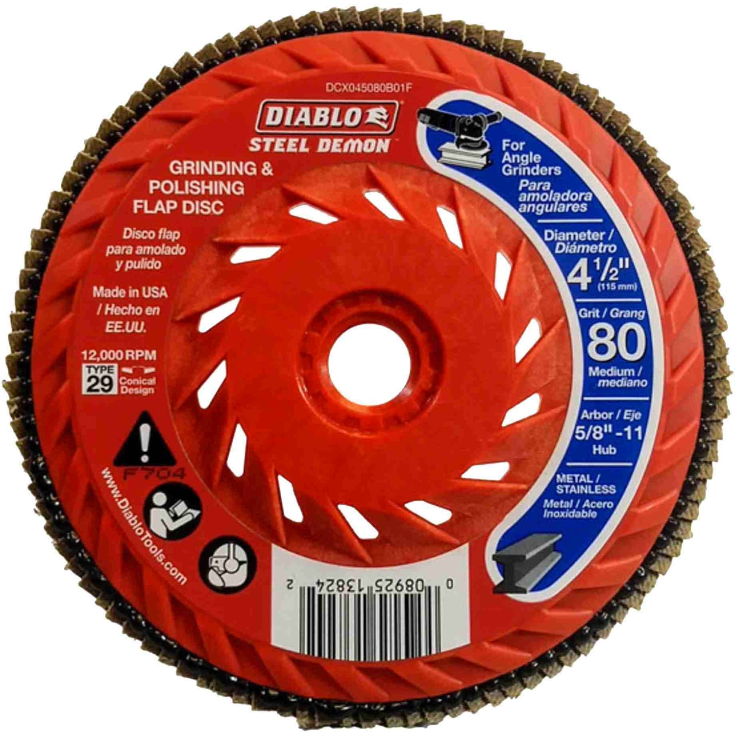 Diablo DCX045080B01F 4-1/2 Inch Steel Demon Flap Disc 80 Grit - with Speed Hub