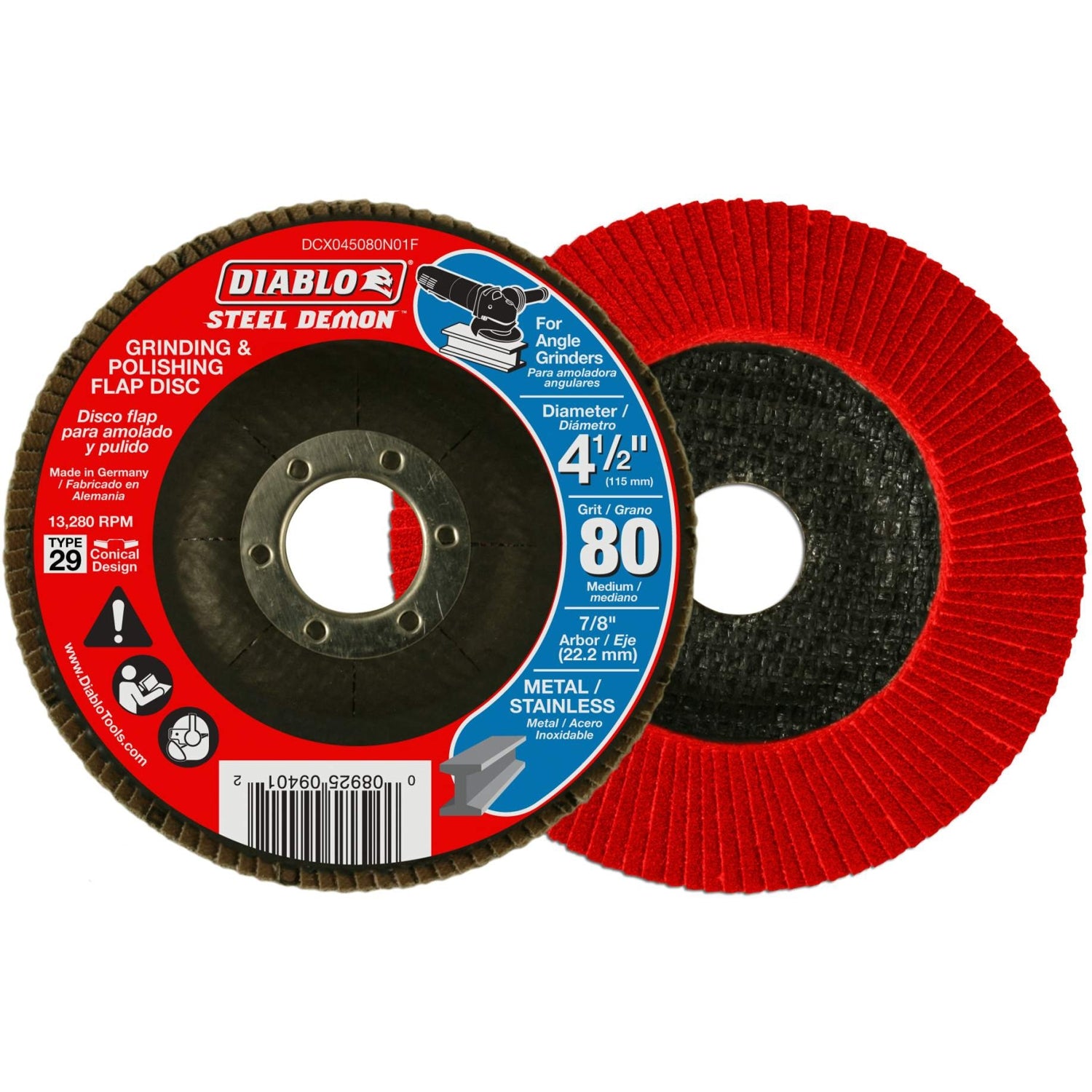Diablo DCX045080N01F 4-1/2 Inch Steel Demon Flap Disc 80 Grit - Type 29