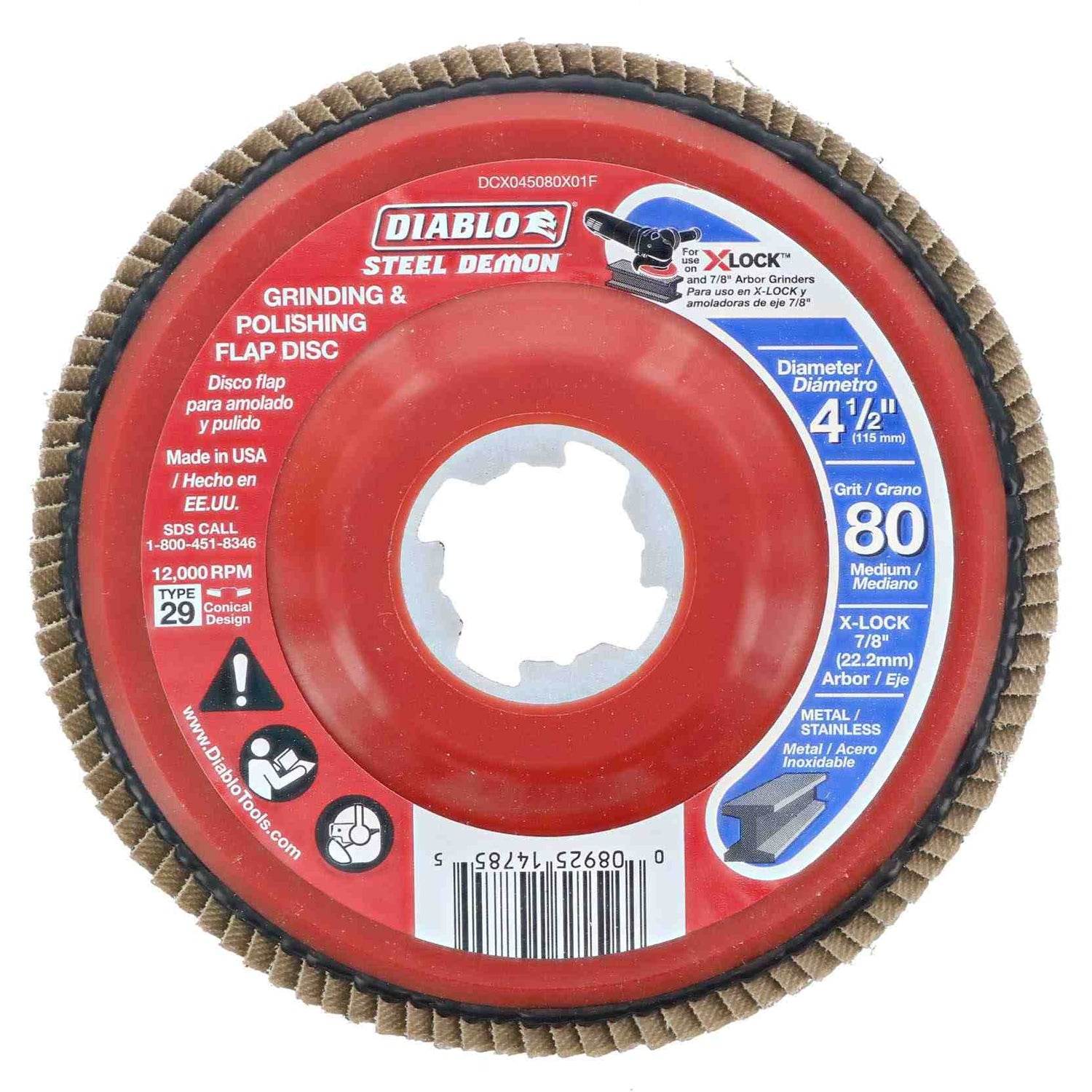 Diablo DCX045080X01F 4-1/2 Inch 80-Grit Flap Disc for X-Lock and All Grinders