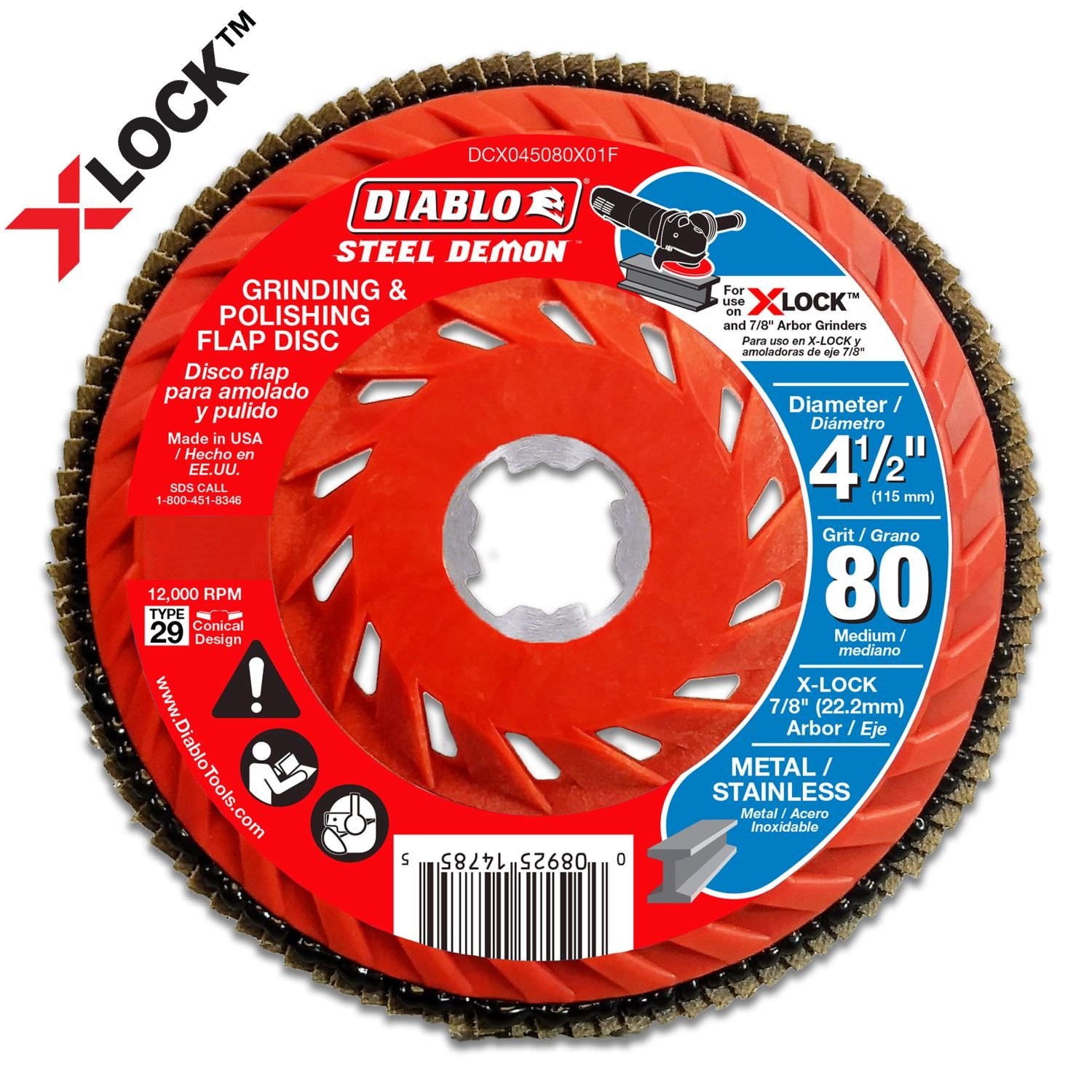 Diablo DCX045080X03F 4-1/2 in. 80 Grit X-LOCK Steel Demon Flap Discs for Metal (3-Pack)