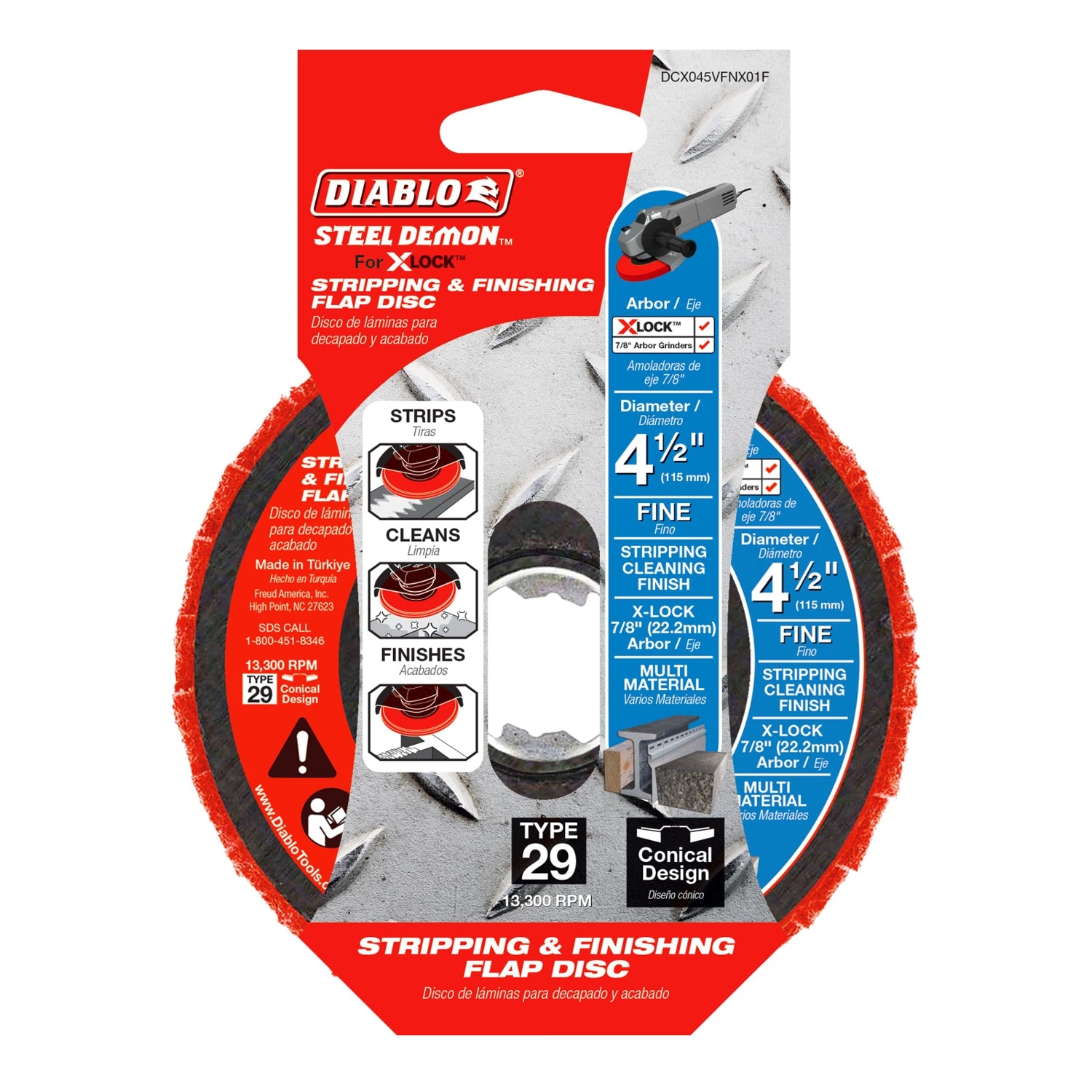 Diablo DCX045VFNX01F Steel Demon 4-1/2 in. Fine-Grit Stripping and Finishing Flap Disc for X-LOCK and 7/8 in. Arbor Angle Grinders