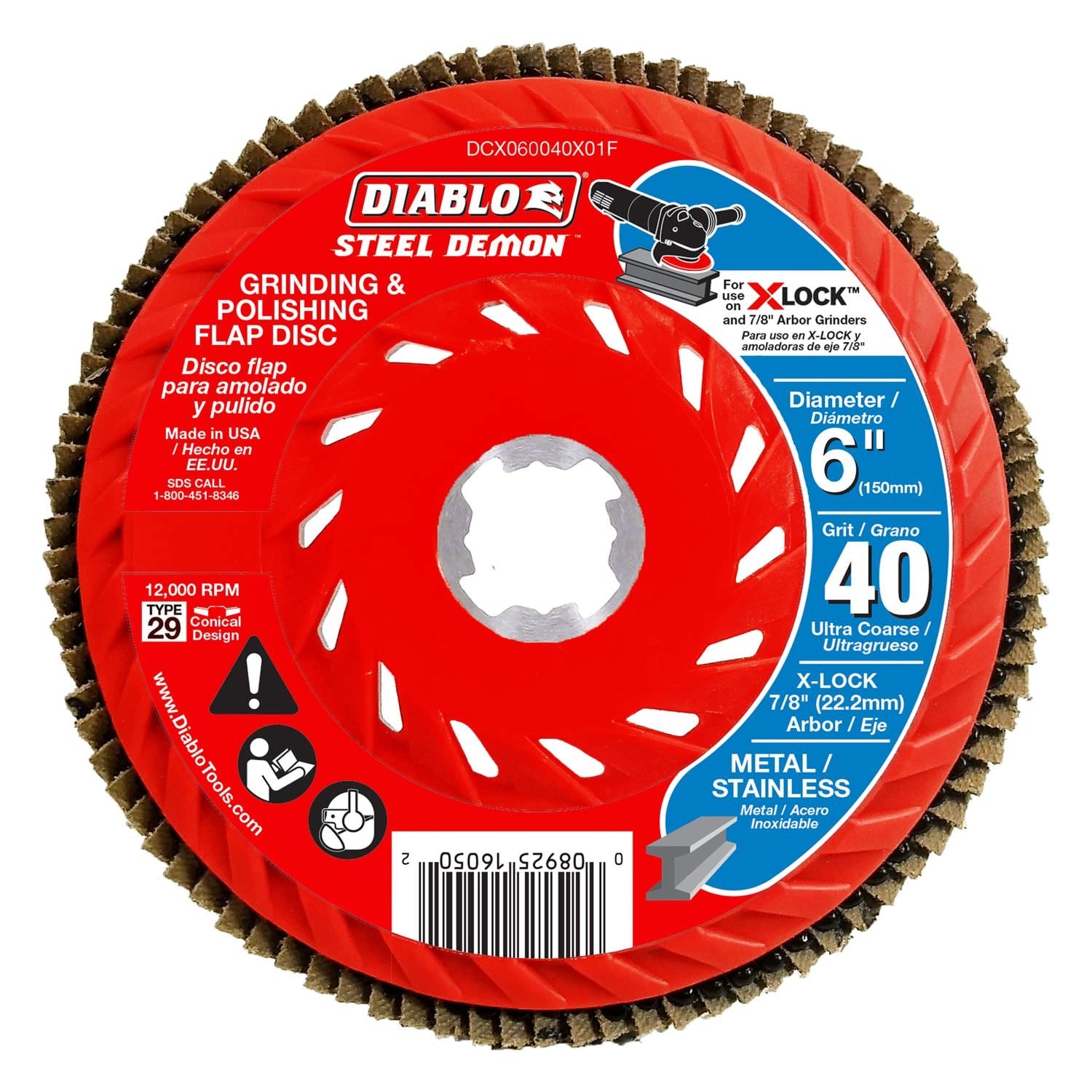 Diablo DCX060040X01F 6 in. 40 Grit X-LOCK Steel Demon Flap Disc for Metal