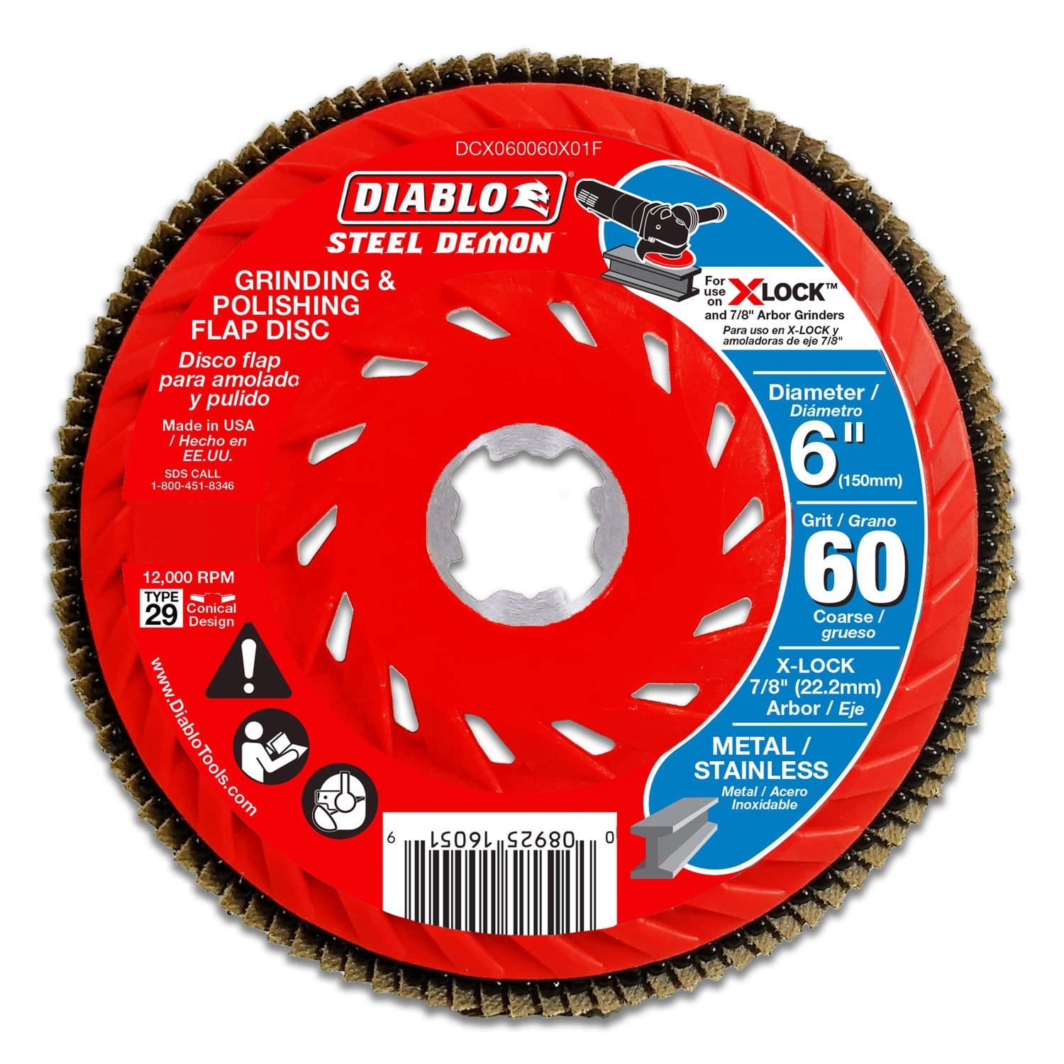 Diablo DCX060060X01F 6 in. 60 Grit X-LOCK Steel Demon Flap Disc for Metal