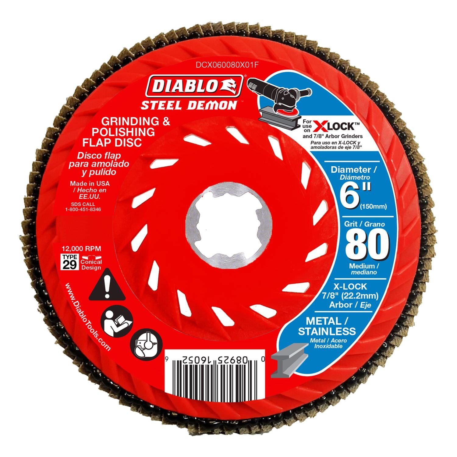 Diablo DCX060080X01F 6 in. 80 Grit X-LOCK Steel Demon Flap Disc for Metal
