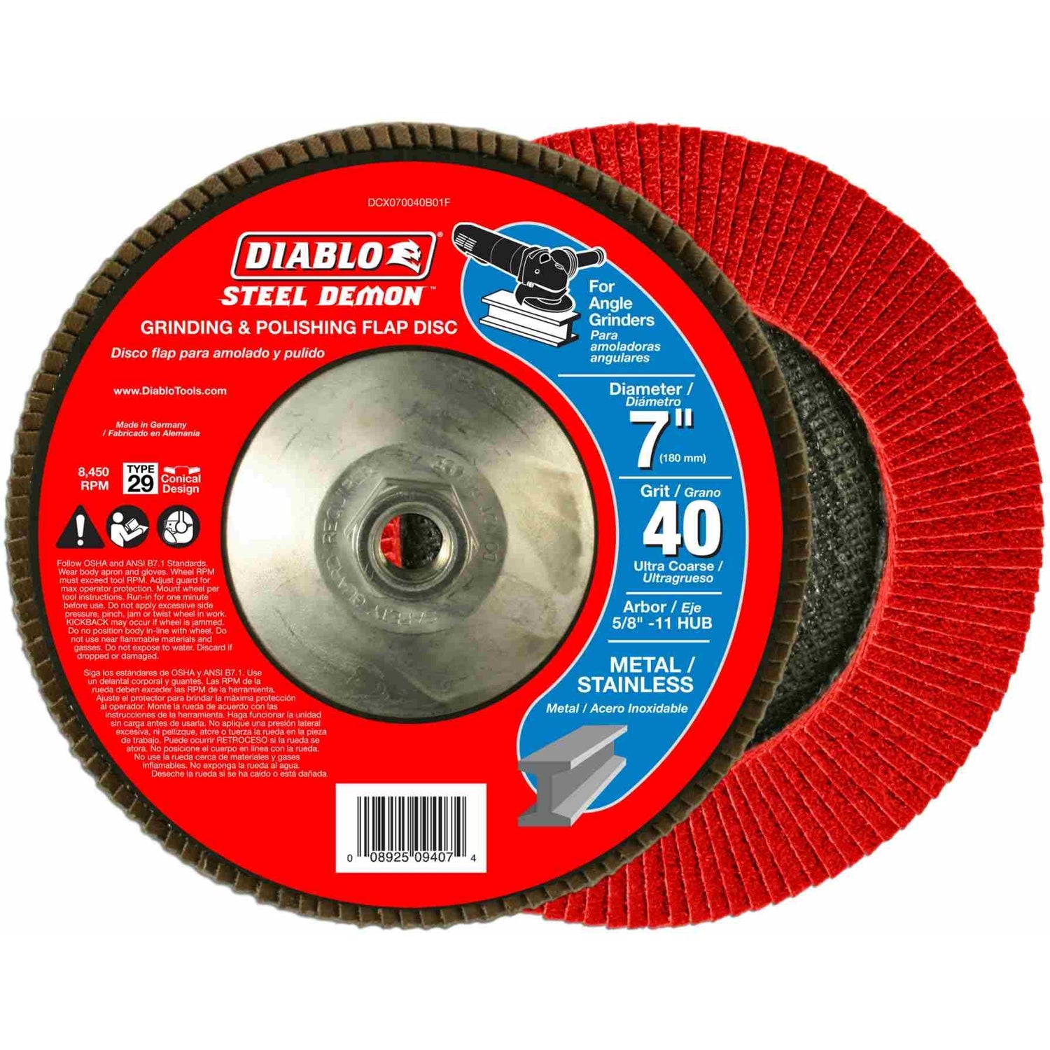 Diablo DCX070040B01F 7 Inch Steel Demon Flap Disc 40 Grit with Hub