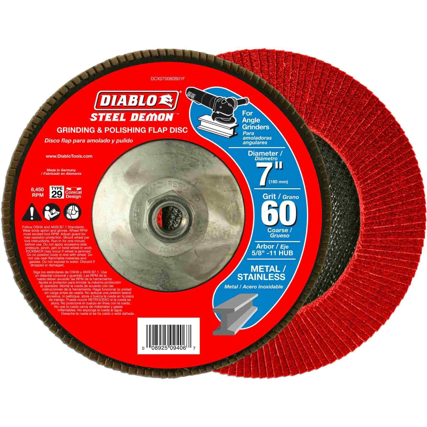 Diablo DCX070060B01F 7 Inch Steel Demon Flap Disc 60 Grit with Hub