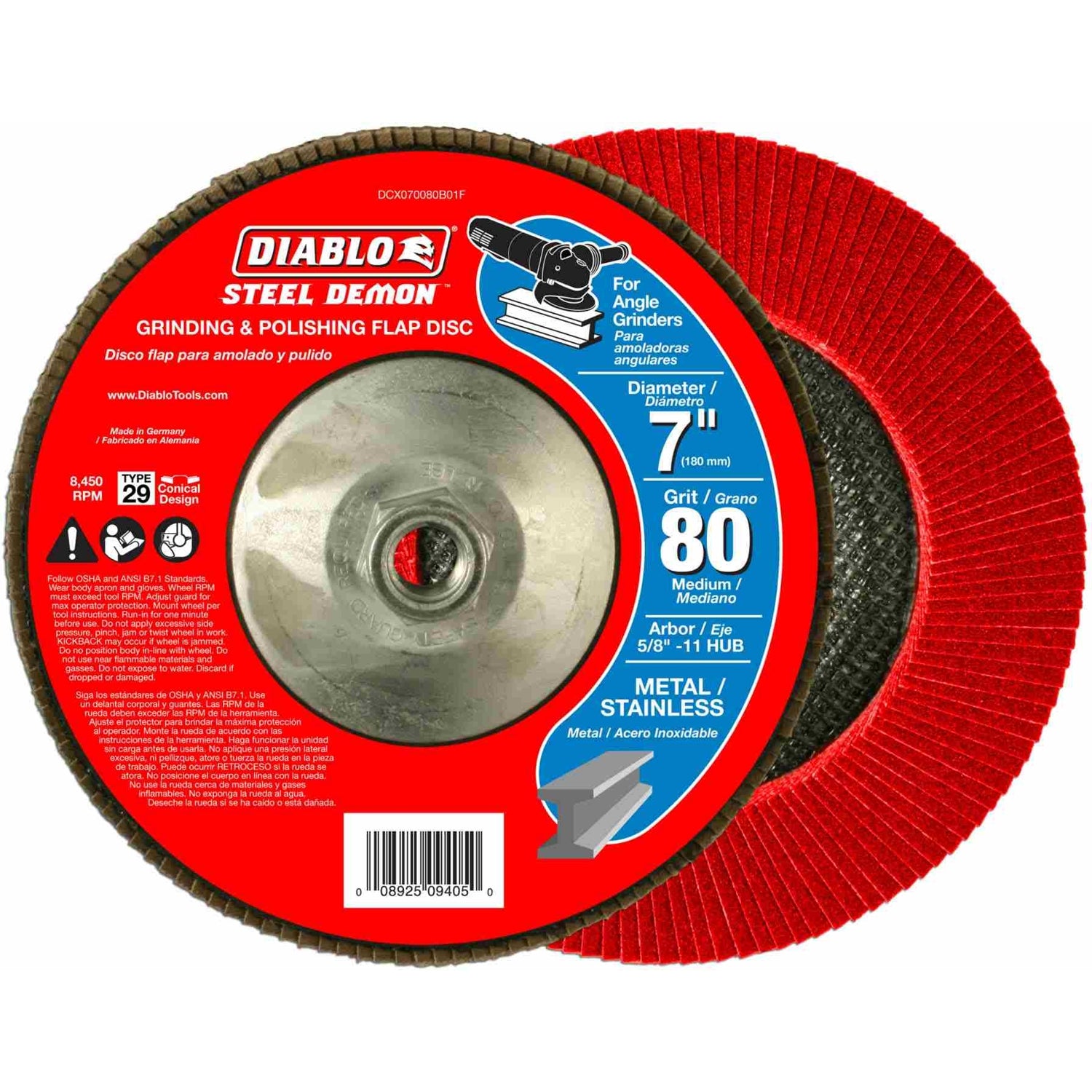 Diablo DCX070080B01F 7 Inch Steel Demon Flap Disc 80 Grit with Hub