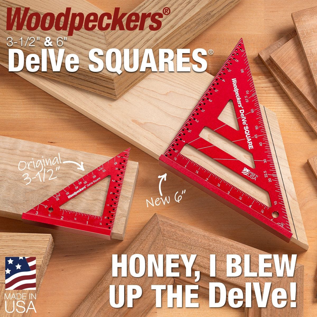 Woodpeckers DELVESQALSET DelVe Square Set, 3.5 in. & 6 in. Aluminum + Rack-It