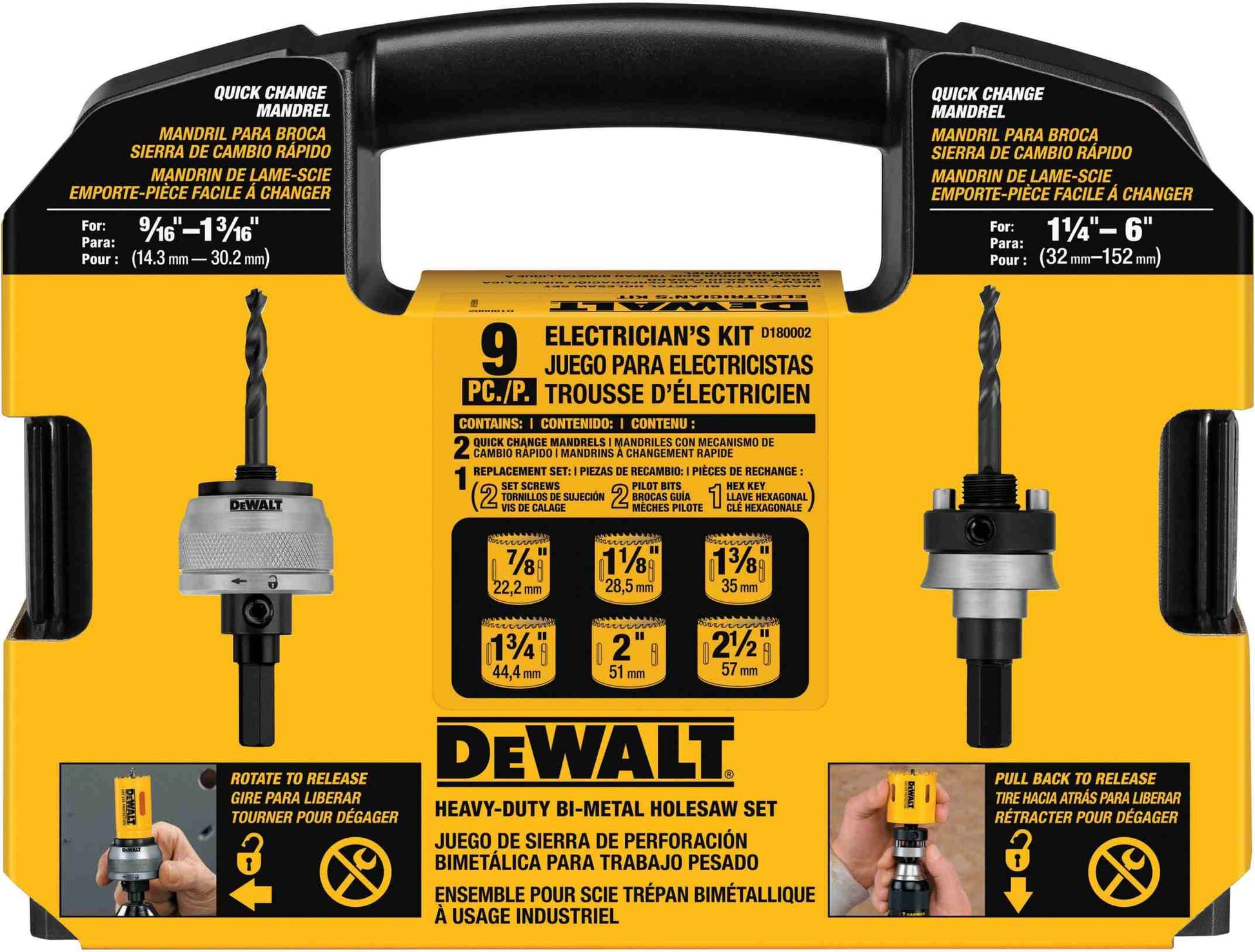 DeWalt D180002 9-Piece Electrician's Hole Saw Kit