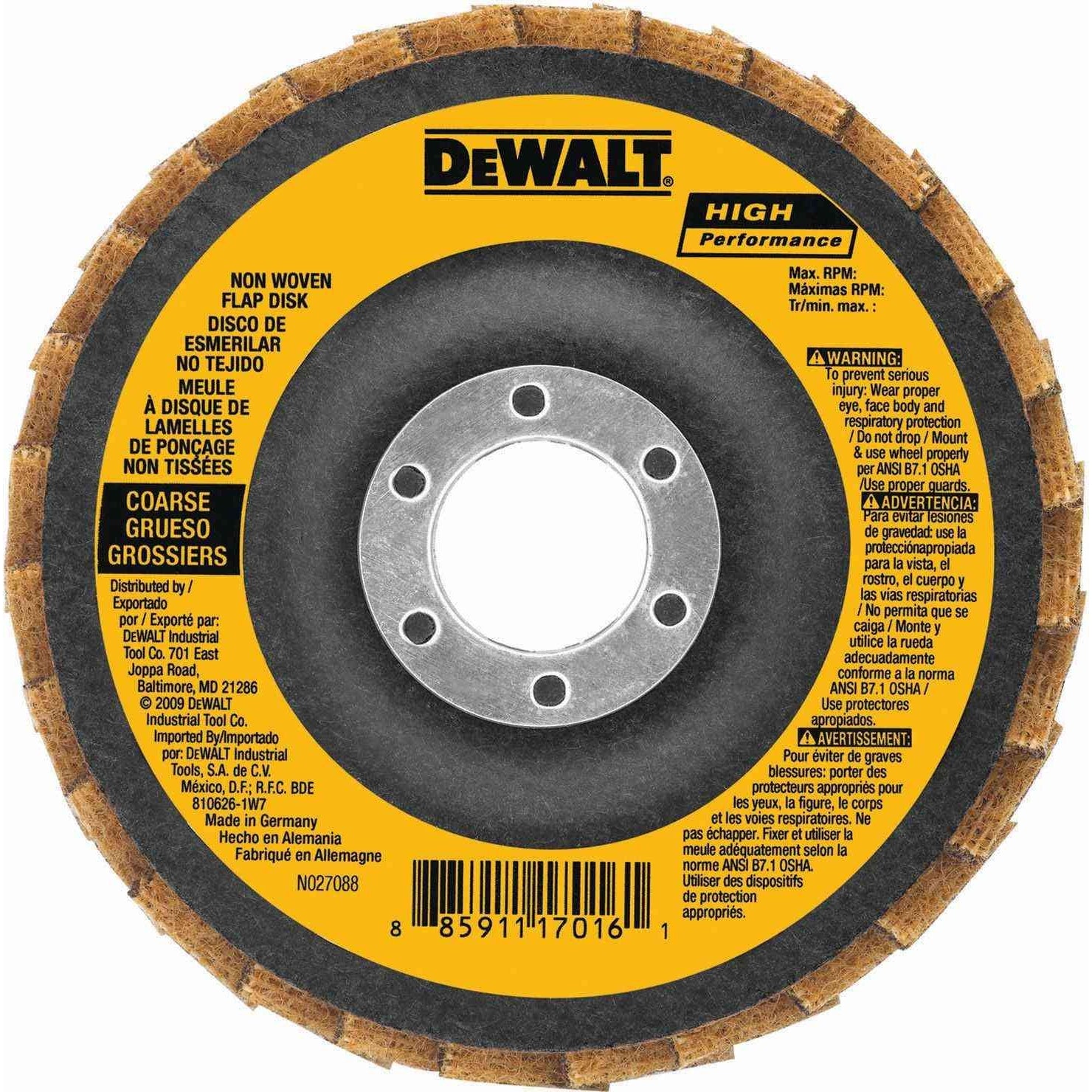 DeWalt DAAH7GCR05 4-1/2" x 5/8" 11 Coarse Non-Woven Flap Disc