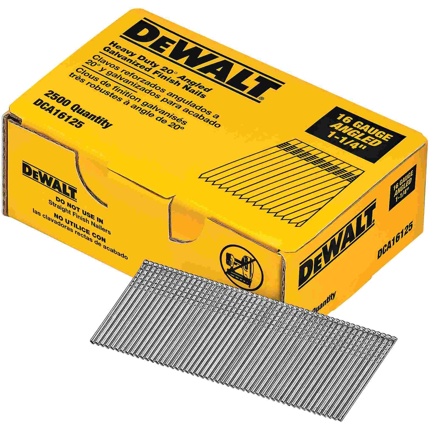 DeWalt DCA16125 16 Gauge 1-1/4" 20 Degree Angled Finish Nails 2,500 Quantity