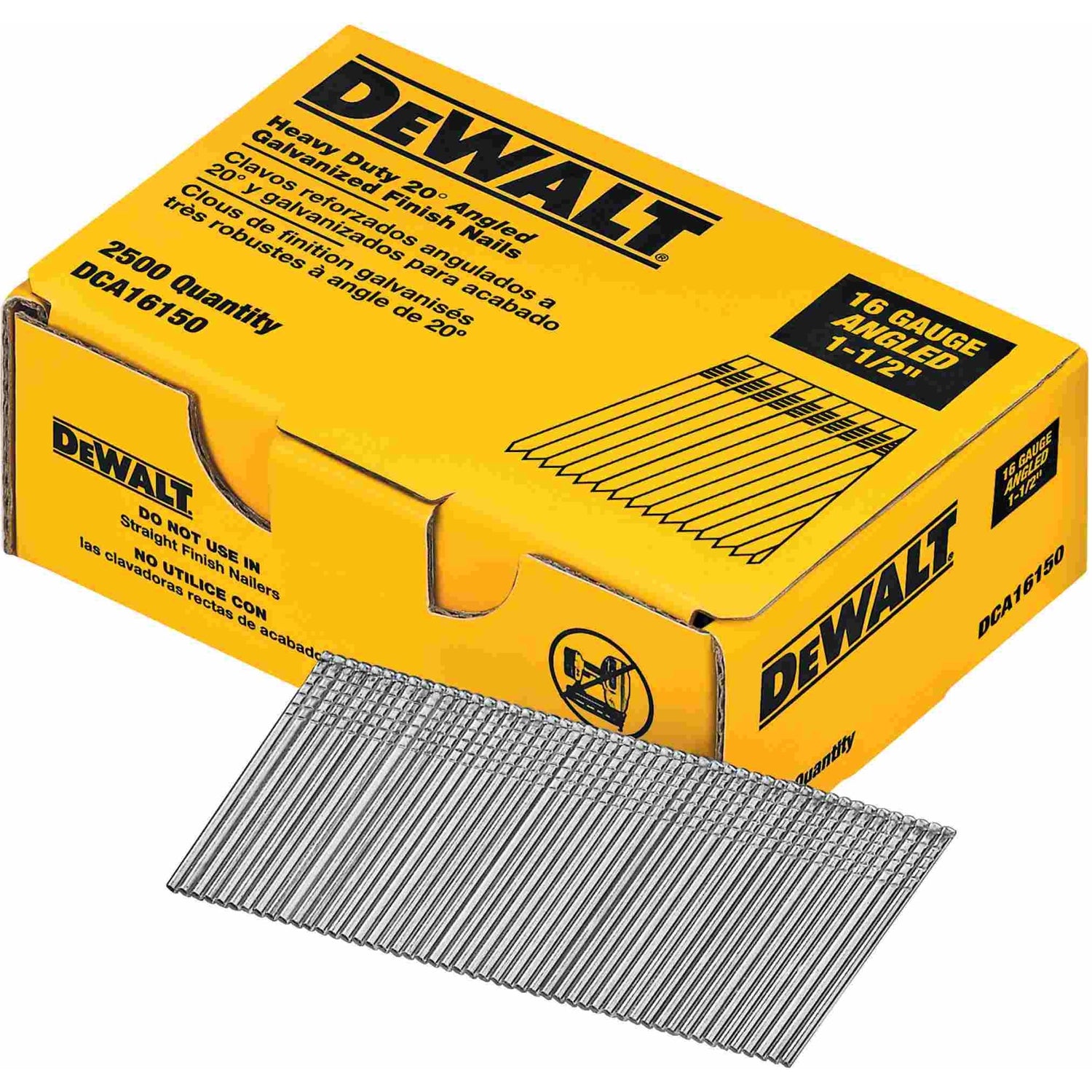 DeWalt DCA16150 16 Gauge 1-1/2" 20 Degree Angled Finish Nails 2,500 Quantity