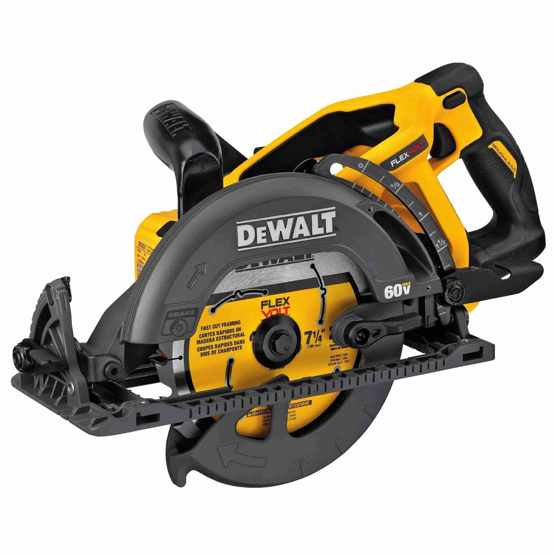 DeWalt Flexvolt 60V Max 7-1/4 Worm Drive Style Saw with 20V/60V MAX FlexVolt 9.0Ah Battery
