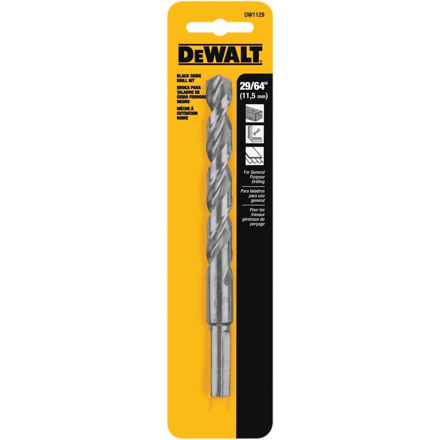 DeWalt DW1129 29/64" Black Oxide Split Point Drill Bit (3/8" Reduced Shank)