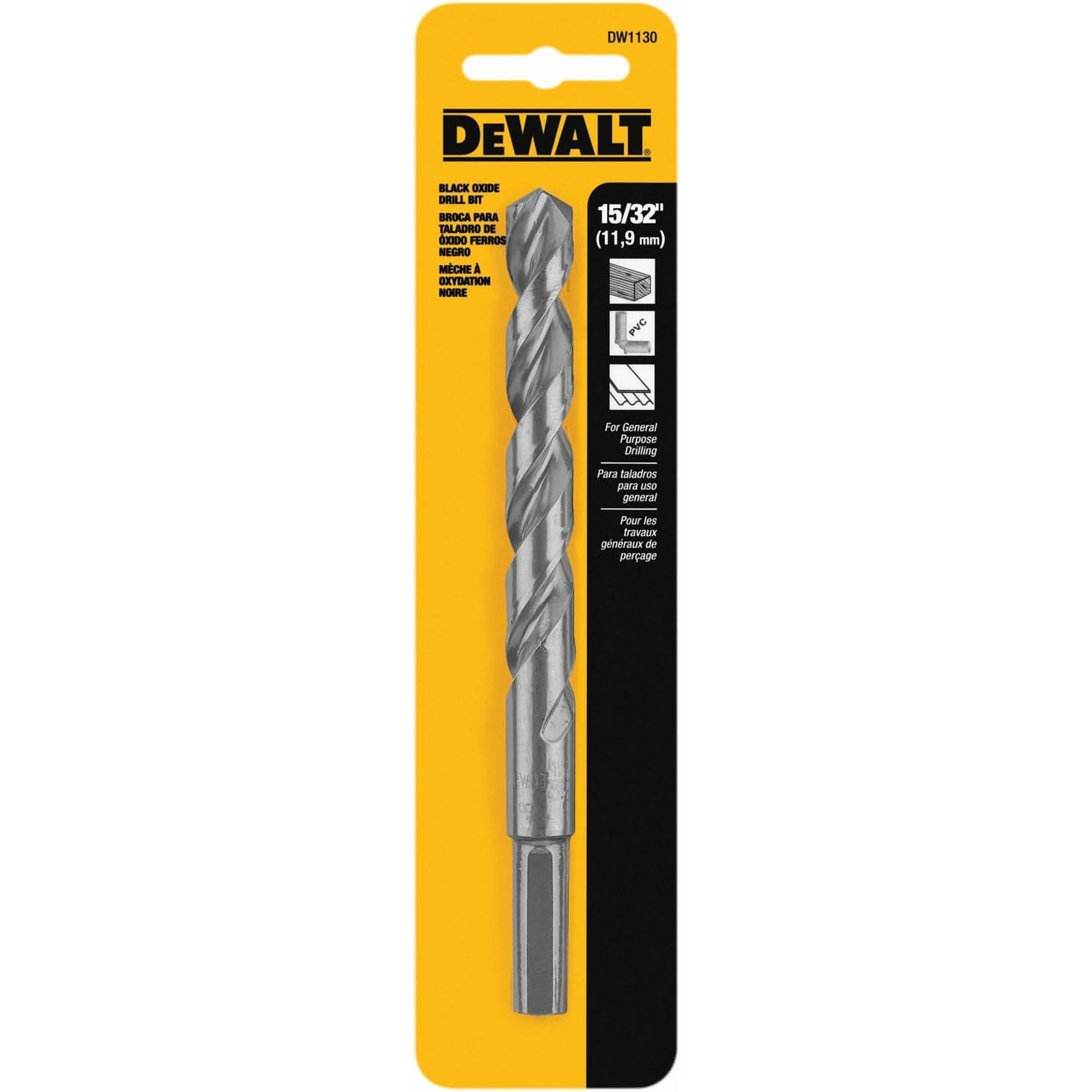 DeWalt DW1130 15/32" Black Oxide Split Point Drill Bit (3/8" Reduced Shank)