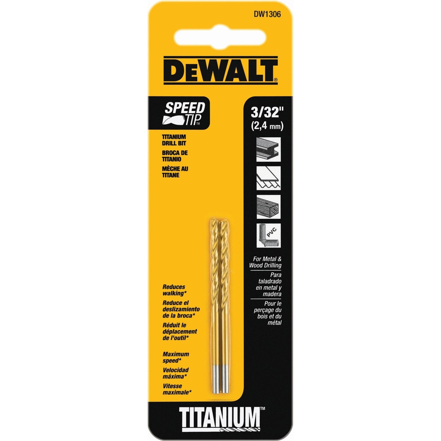 DeWalt DW1306 3/32" Titanium Nitride Coating Speed Tip Drill Bit-2 Pack