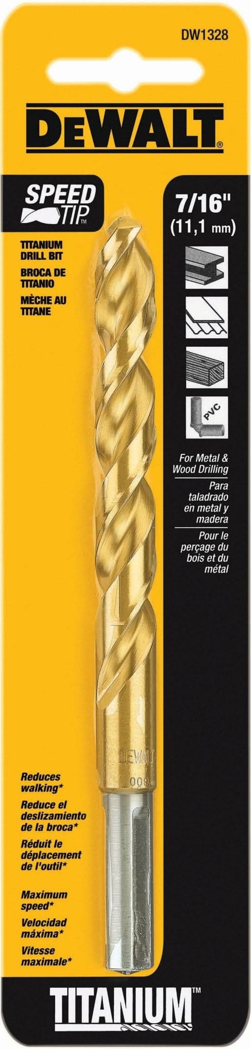 DeWalt DW1328 7/16" Titanium Nitride Coating Speed Tip Drill Bit