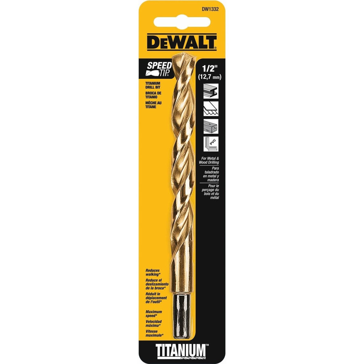 DeWalt DW1332 1/2" Titanium Nitride Coating Speed Tip Drill Bit