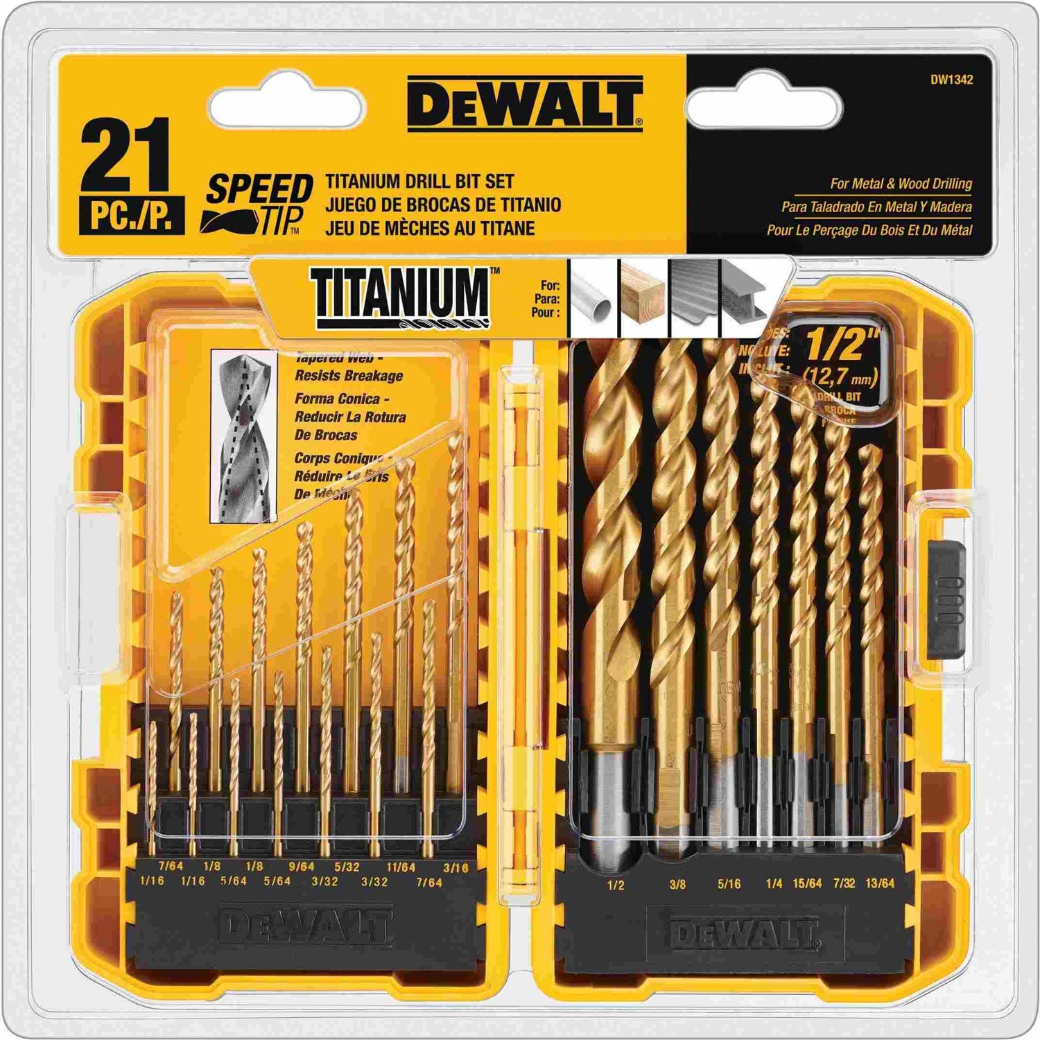 DEWALT DW1342 21-Piece Titanium Nitride Coating Speed Tip Drill Bit Set