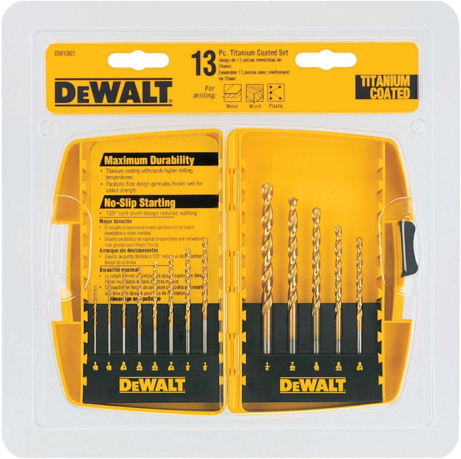 DeWalt DW1363 13 Piece Titanium Nitride Coating Drill Bit Set