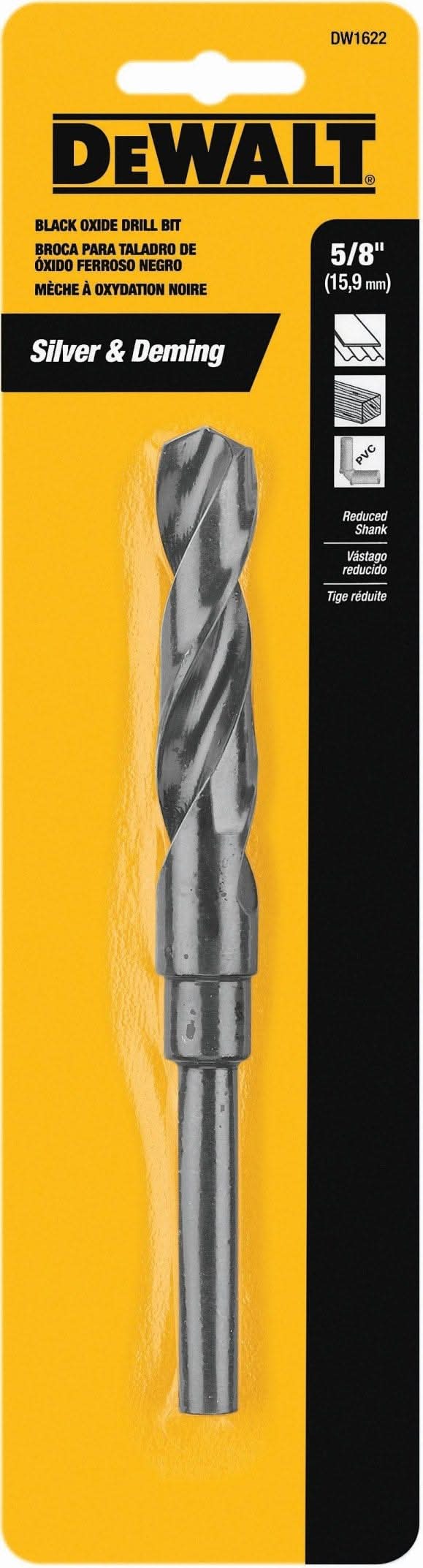 DeWalt DW1622 5/8" Reduced Shank Black Oxide Drill Bit (3/8" Shank)