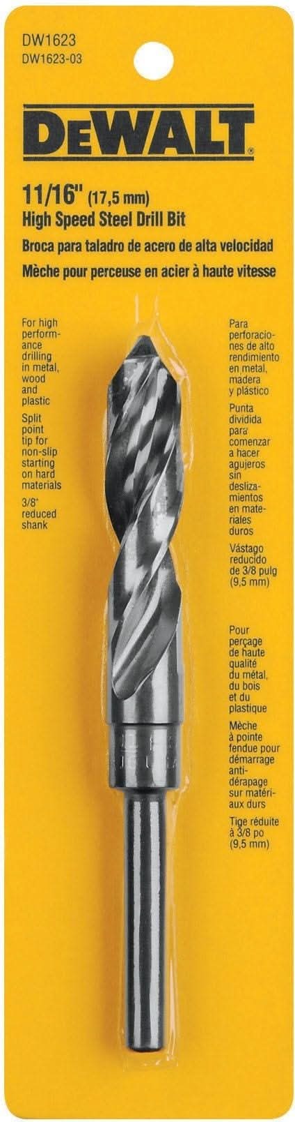DeWalt DW1623 11/16" Reduced Shank Black Oxide Drill Bit (3/8" Shank)