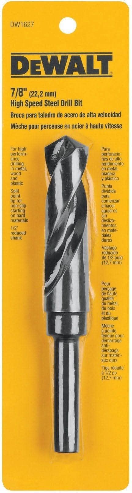 DeWalt DW1627 7/8" Reduced Shank Black Oxide Drill Bit (1/2" Shank)