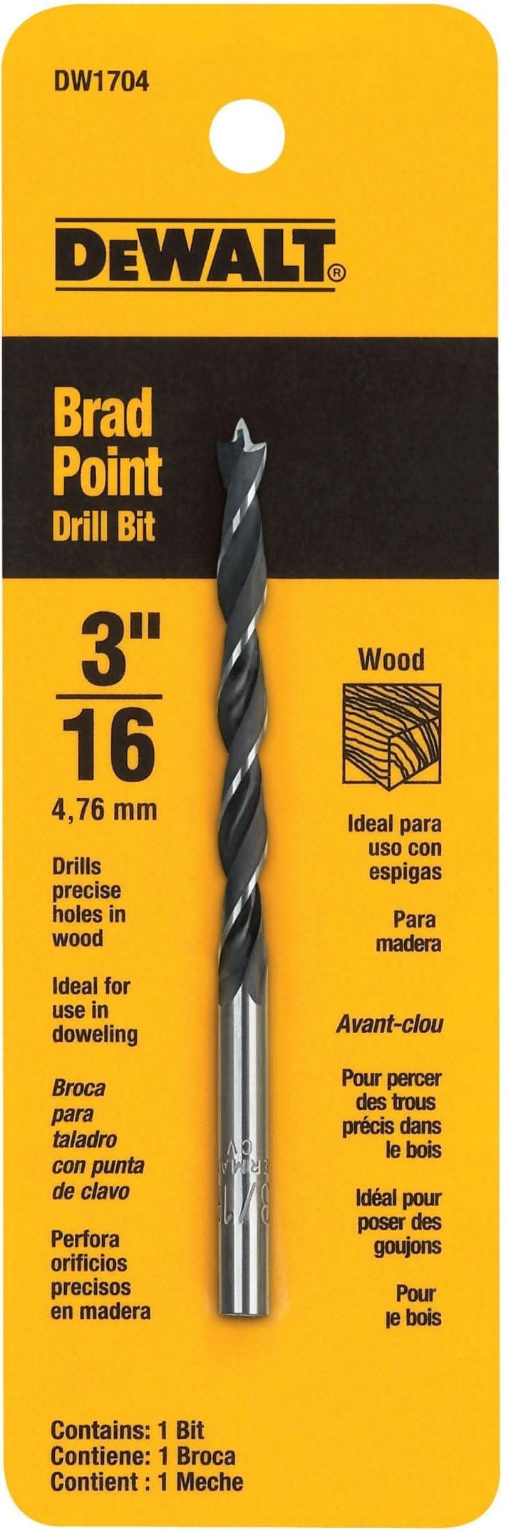 DeWalt DW1704 3/16" Brad Pt Bit