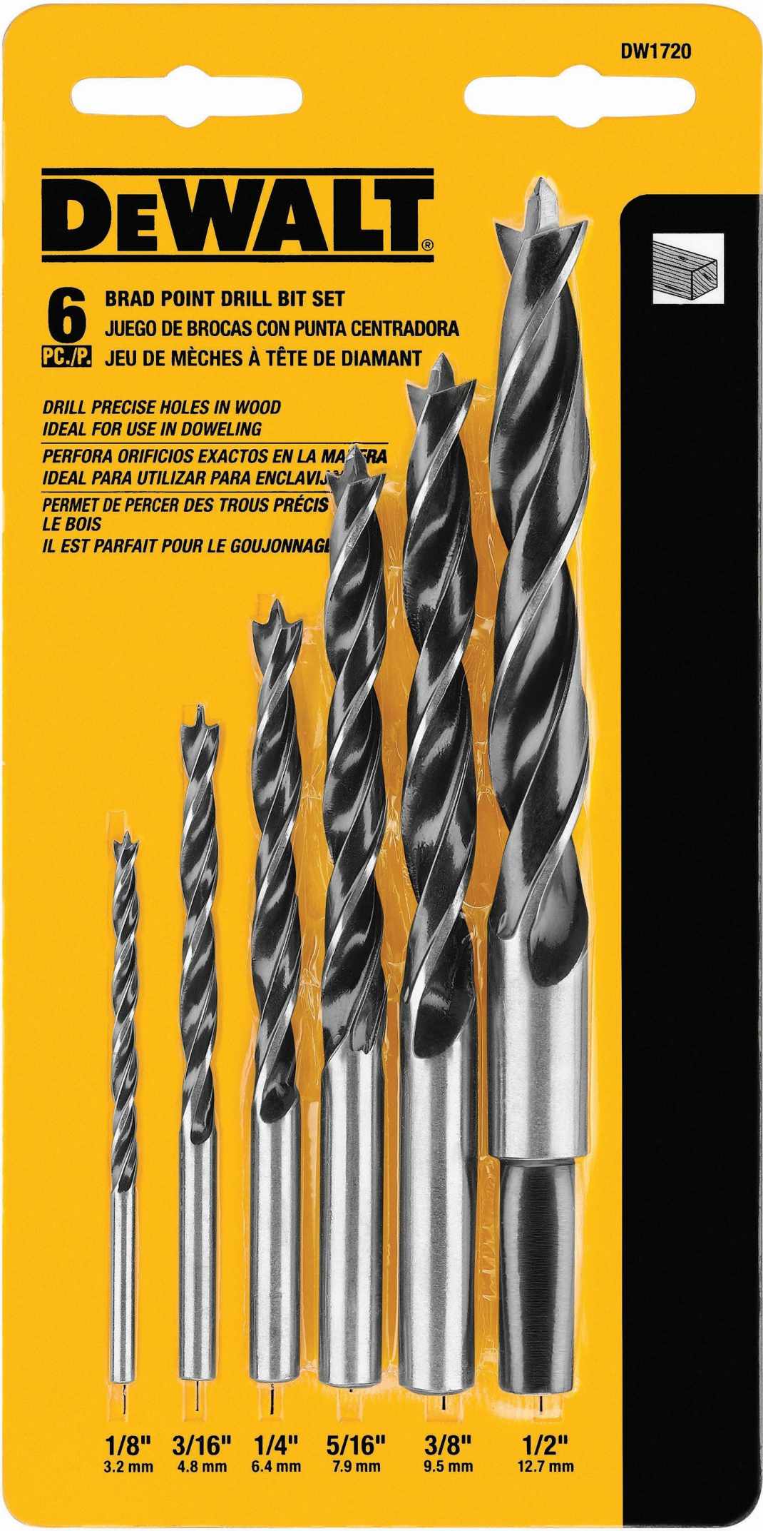 DeWalt DW1720 6-Piece Brad Point Bit Set