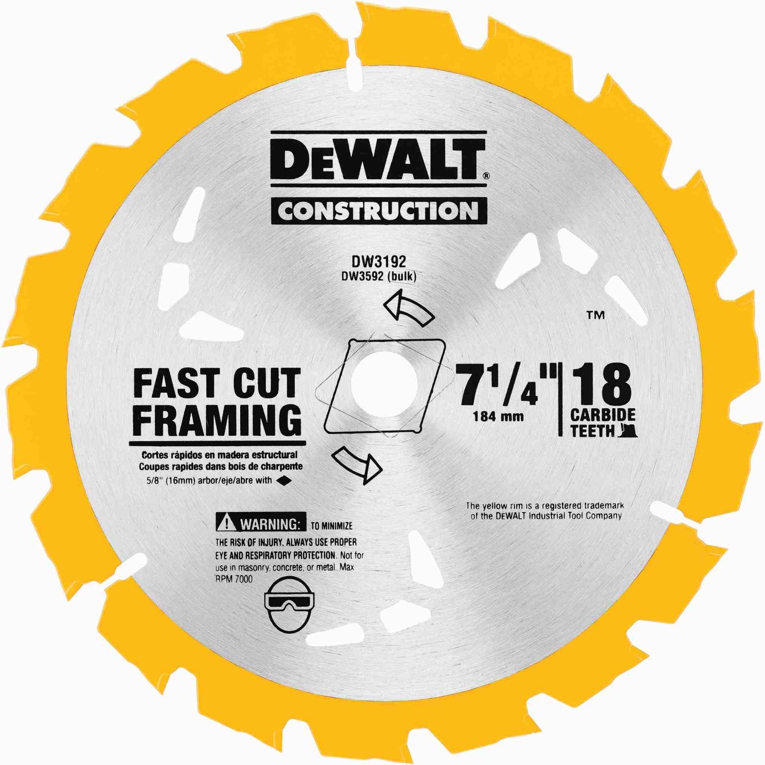 DeWalt DW3192 7-1/4 in. 18-Tooth Carbide Thin Kerf Circular Saw Blade