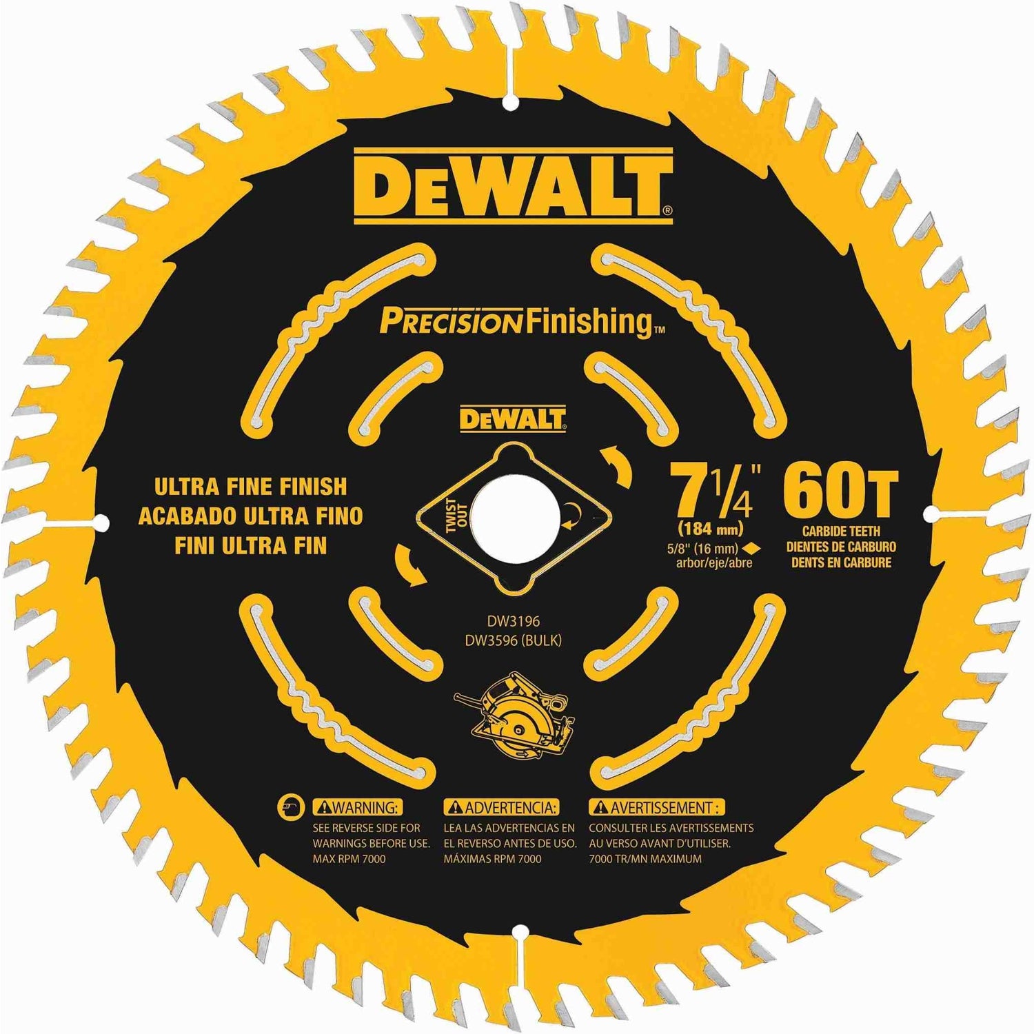 DeWAL-Tooth DW3196 7-1/4" 60-Tooth Single Precision Framing Saw Blade